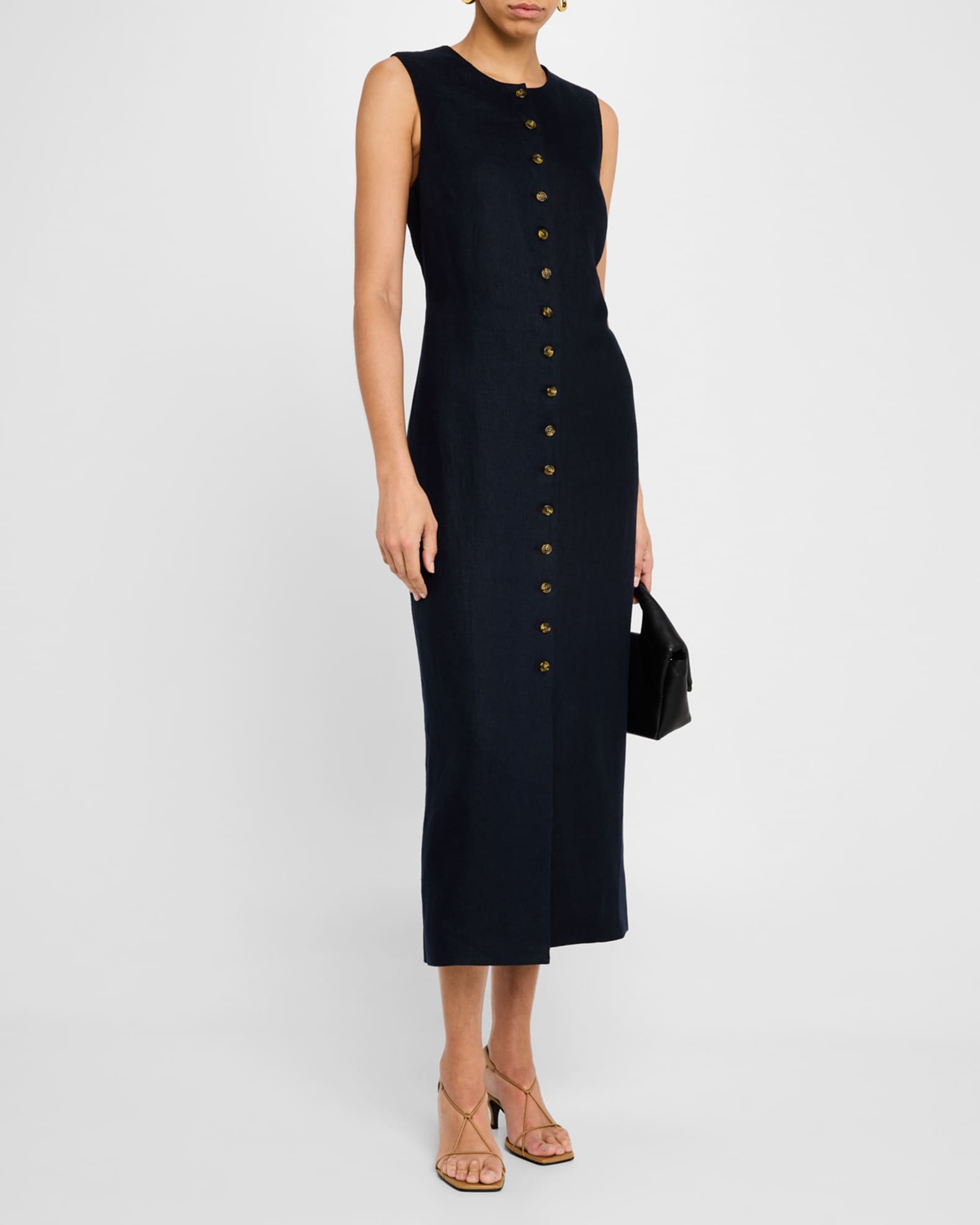Sleeveless Button-Down Linen Midi Dress 1