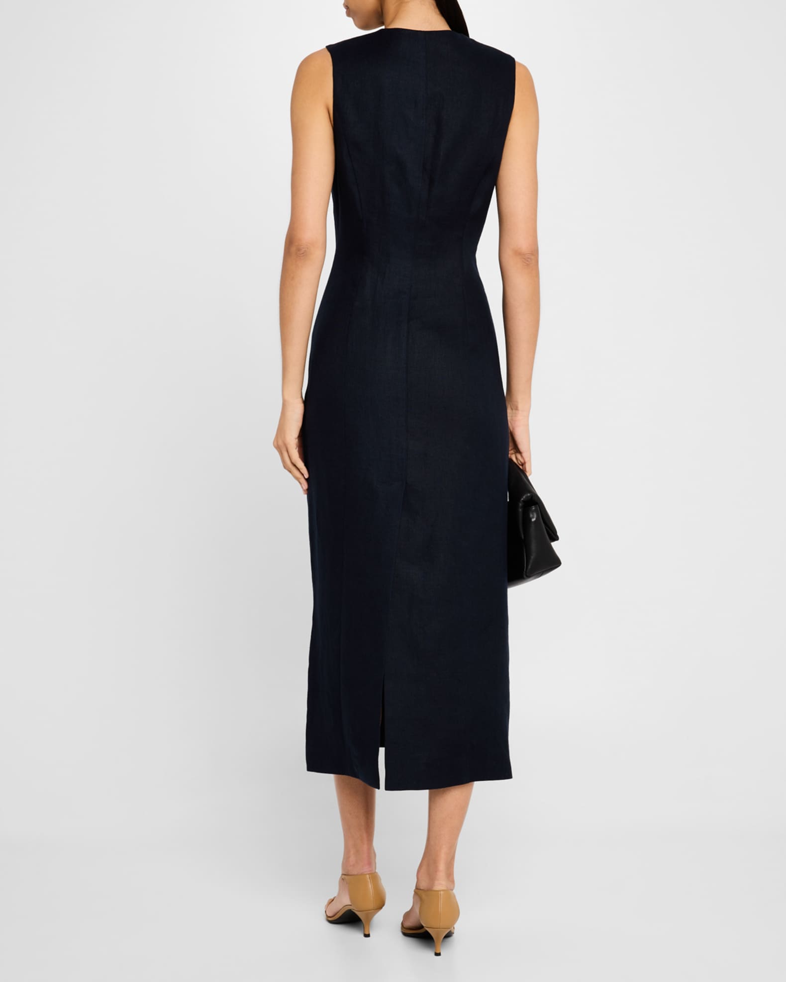 ARGENT Sleeveless Button-Down Linen Midi Dress | Neiman Marcus