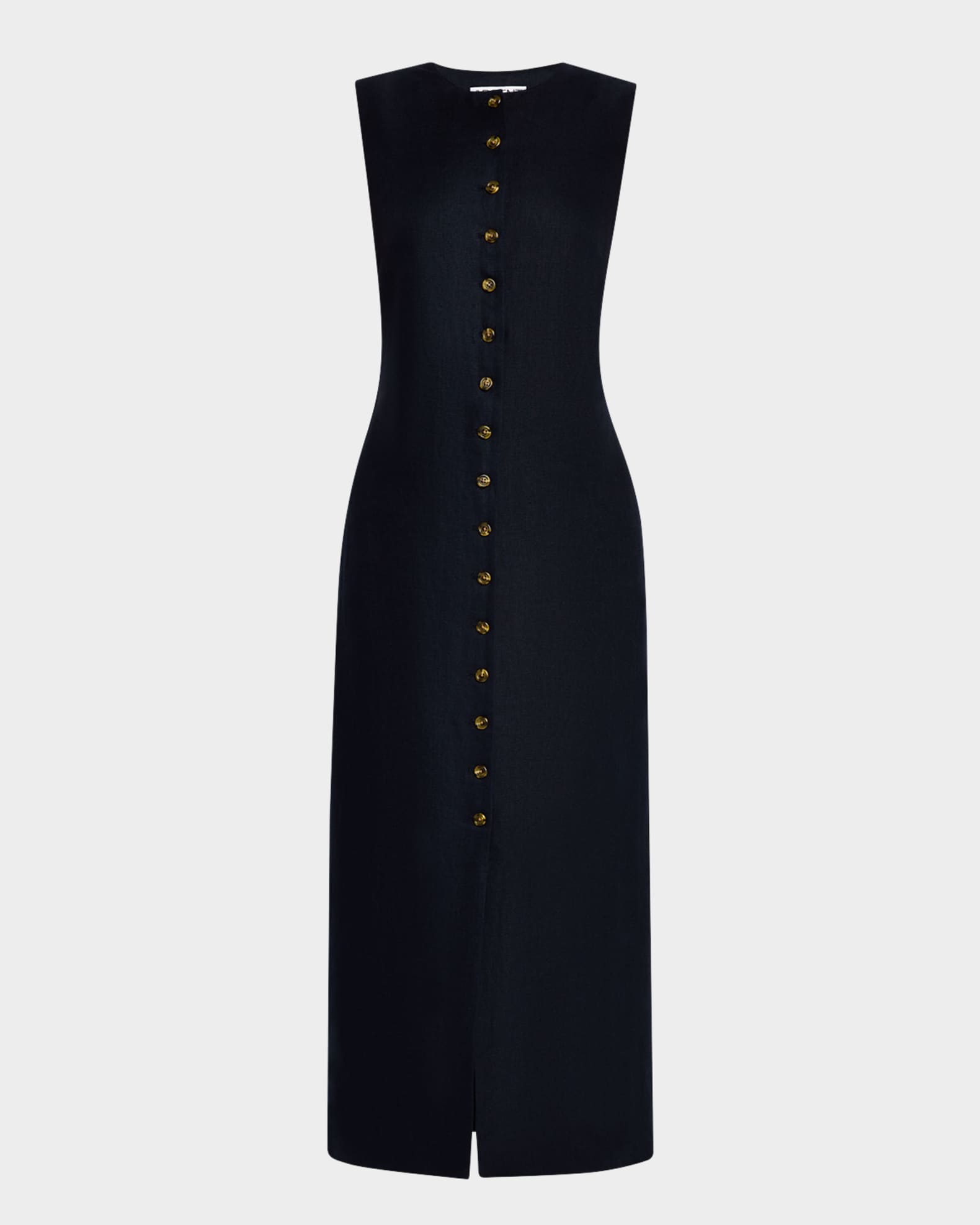 Sleeveless Button-Down Linen Midi Dress 0