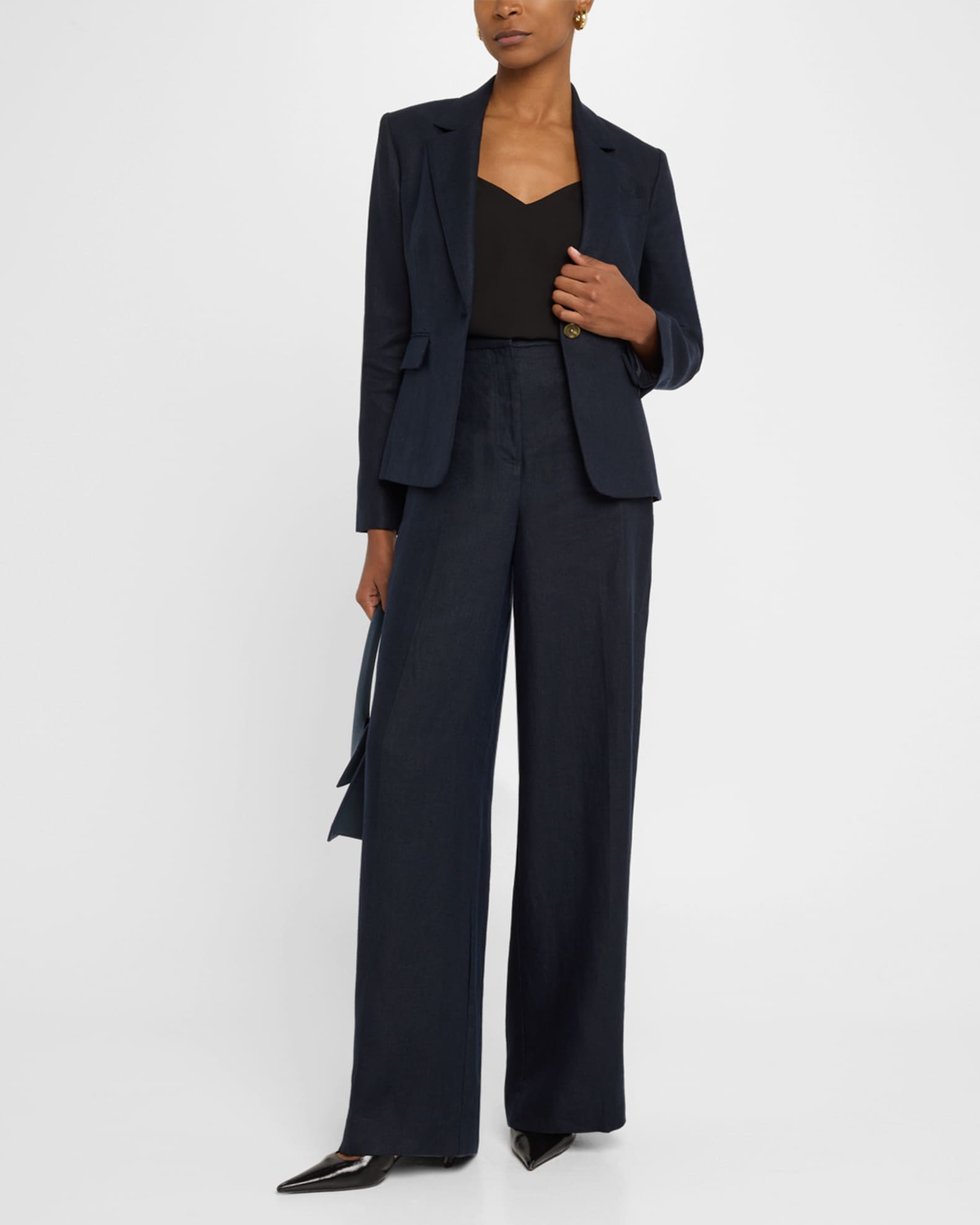 Park Wide-Leg Basketweave Linen Trousers 1