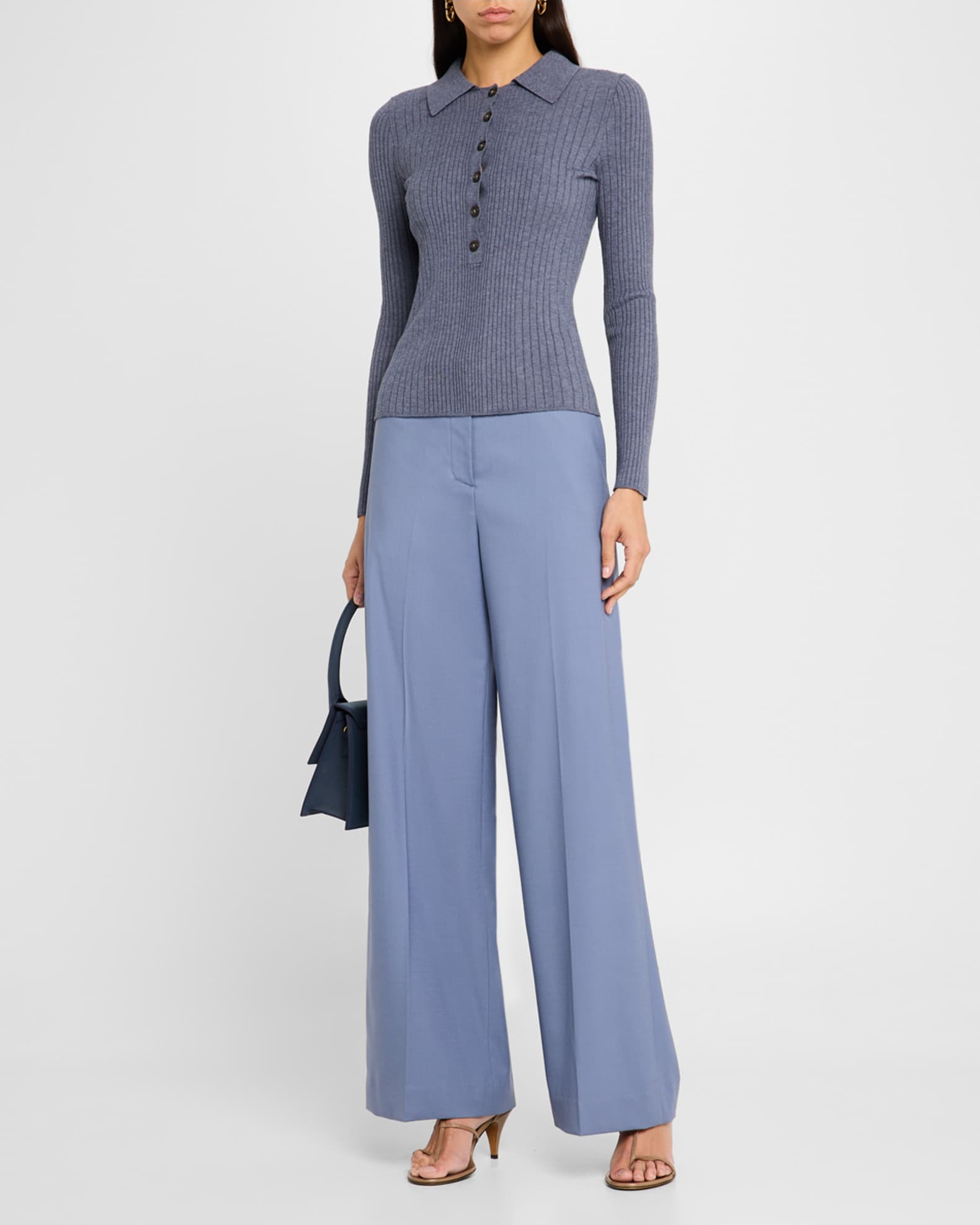 Ribbed Spread-Collar Sweater 1