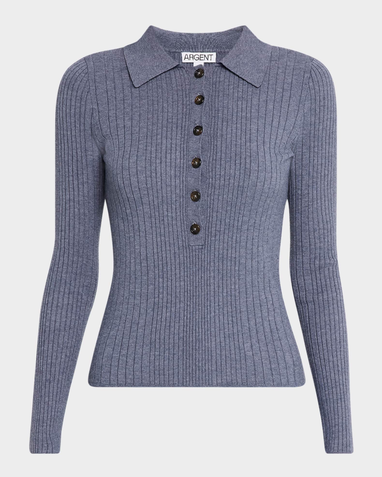Ribbed Spread-Collar Sweater 0