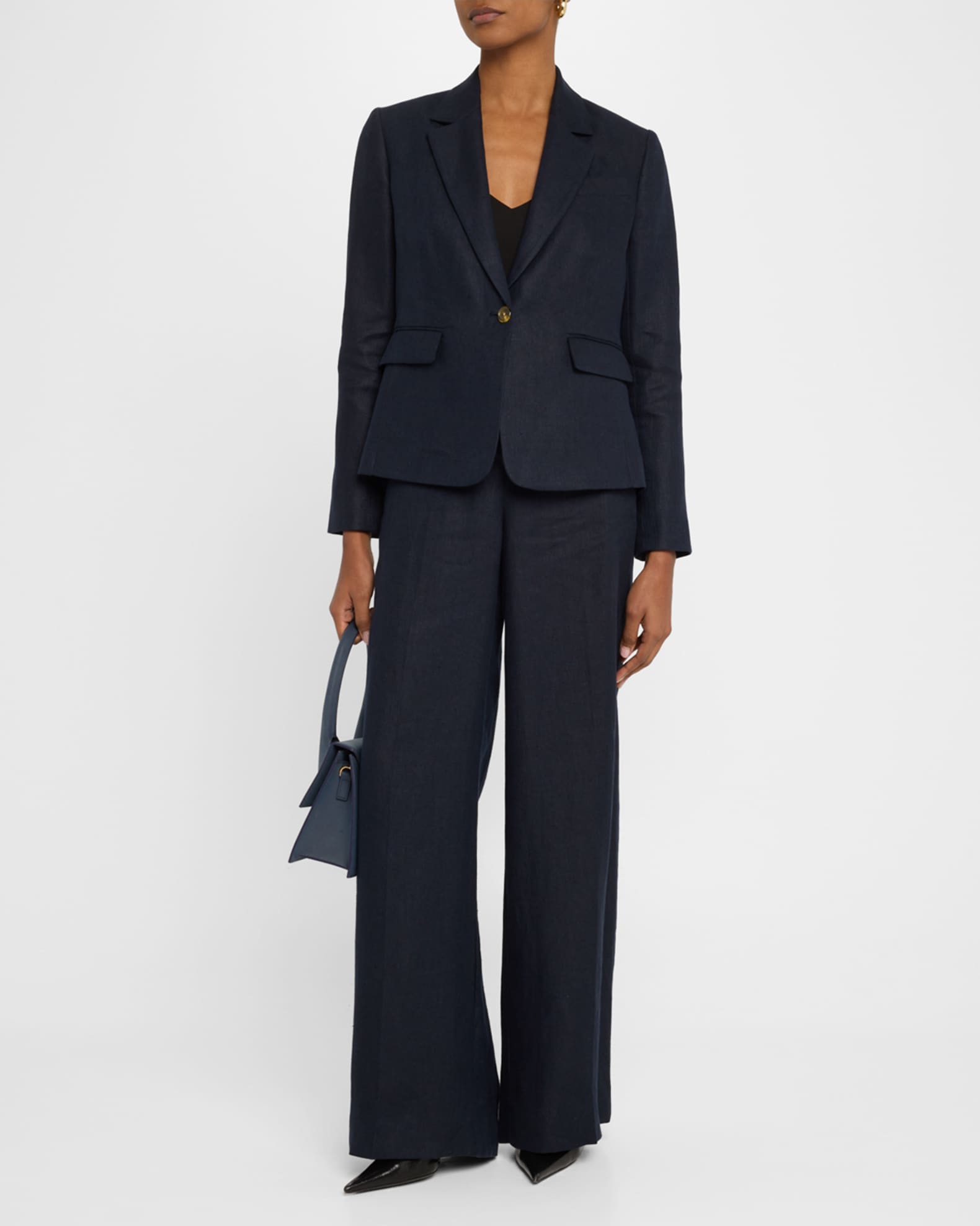 Single-Button Basketweave Linen Blazer 1