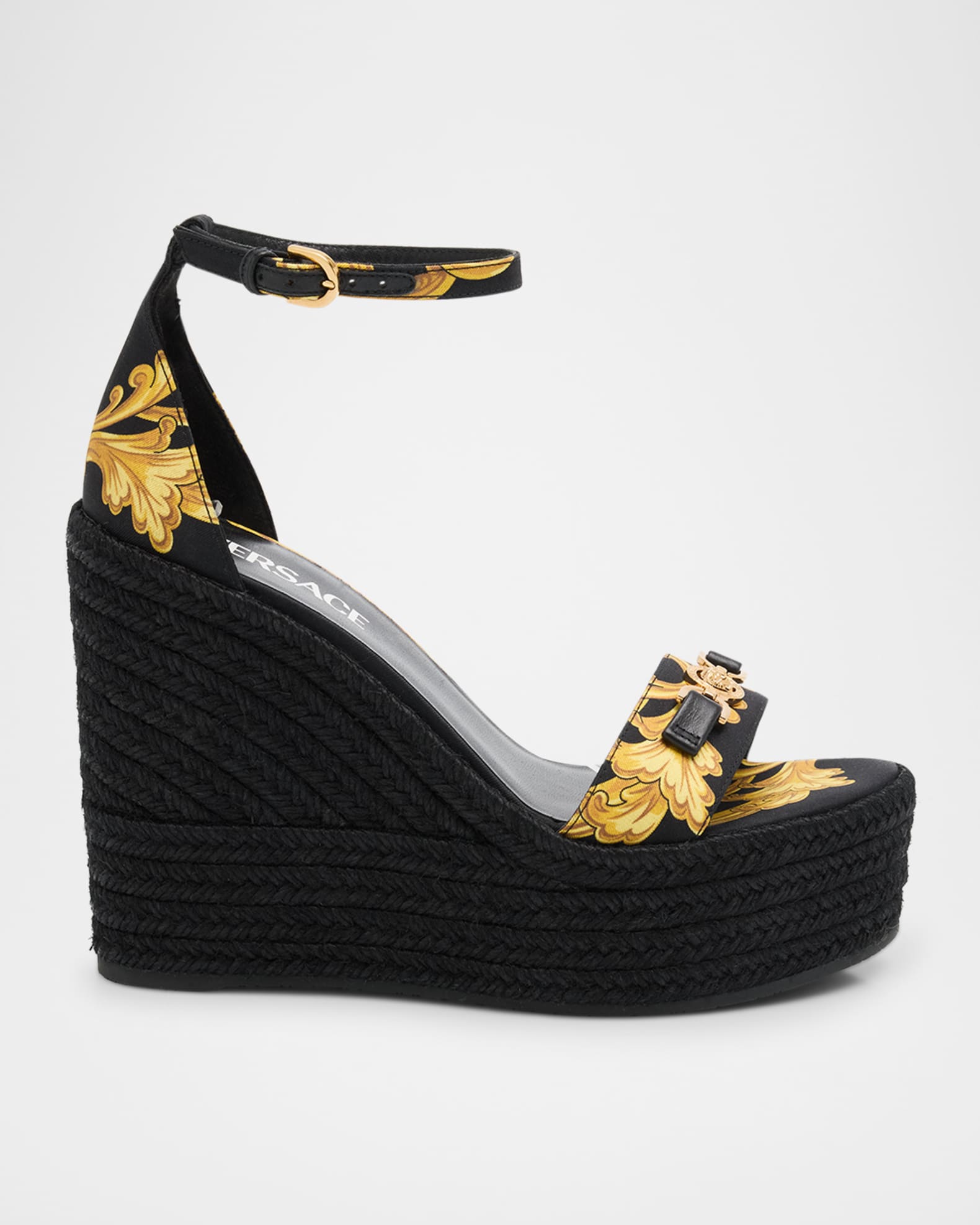 Medusa Baroque Silk Ankle-Strap Wedge Espadrilles 0