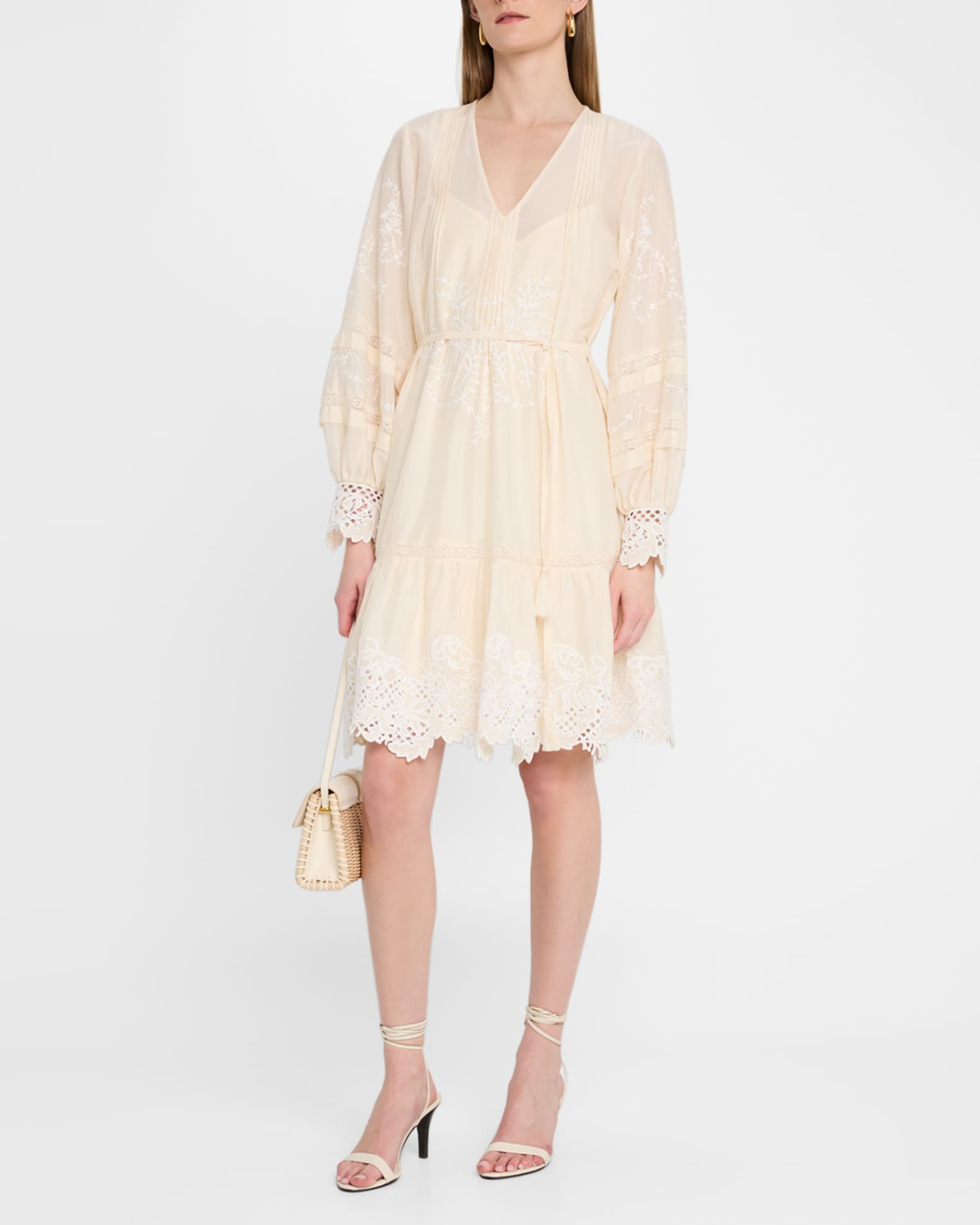 Sykora Embroidered Long-Sleeve Belted Dress 1