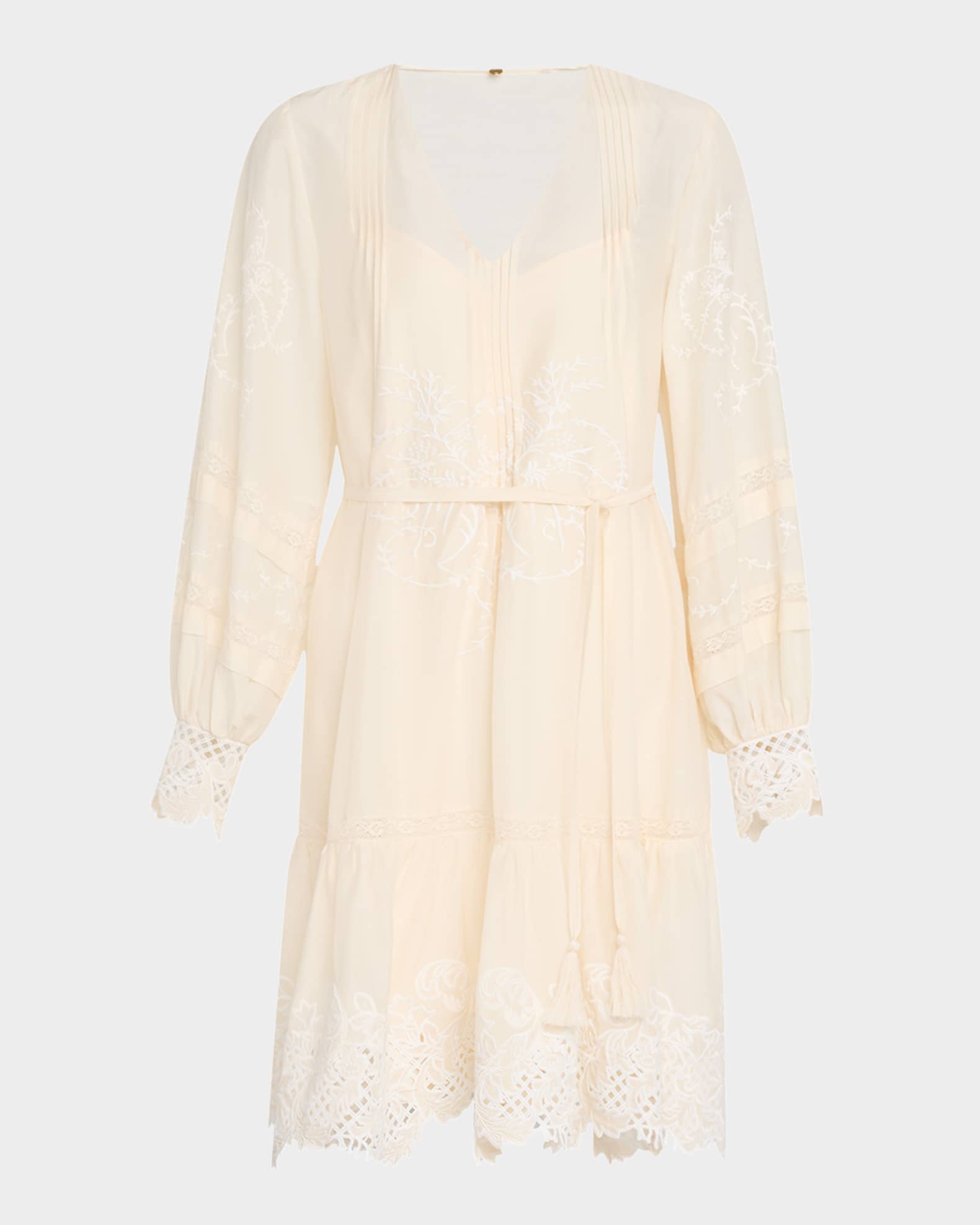 Sykora Embroidered Long-Sleeve Belted Dress 0