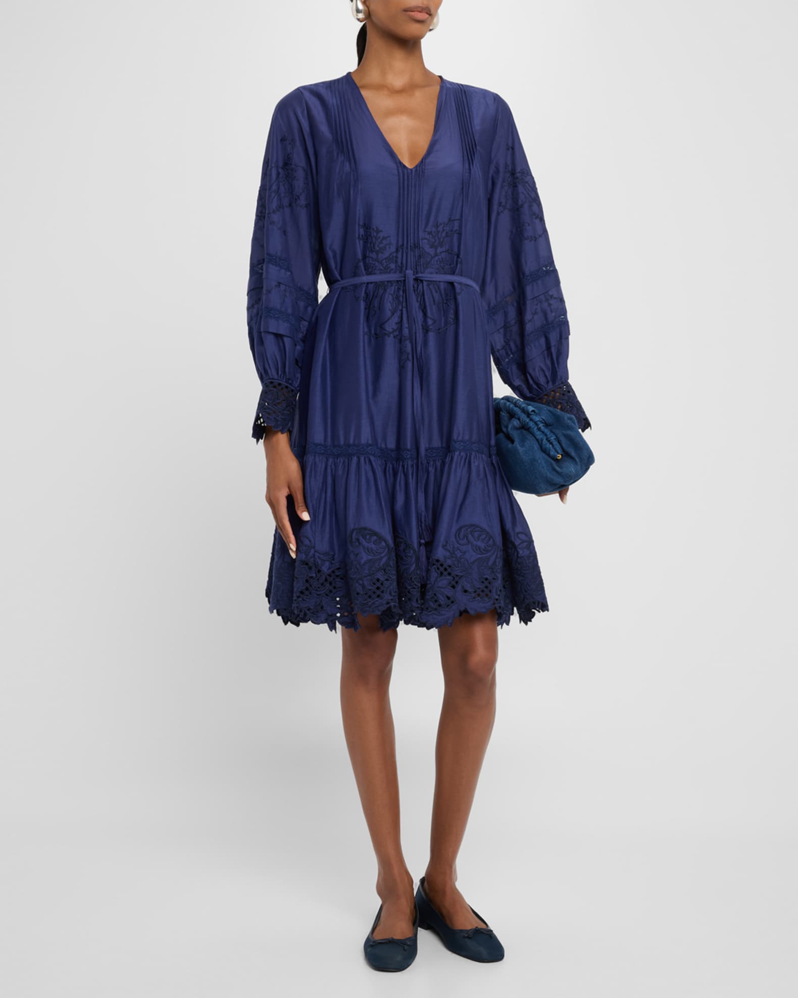 Sykora Embroidered Long-Sleeve Belted Dress 1