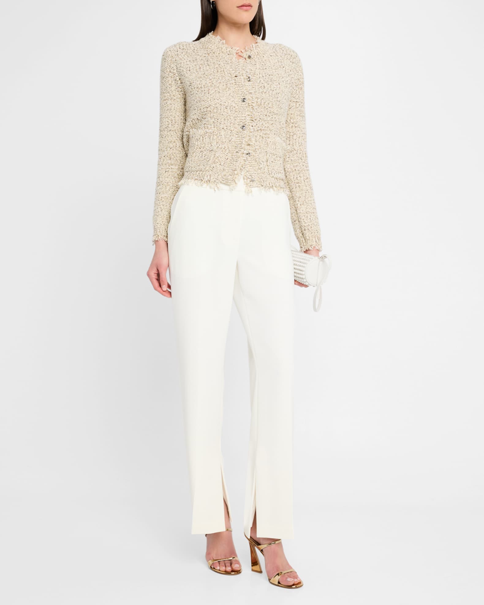 Emorie Fringe-Trim Tweed Knit Jacket 1