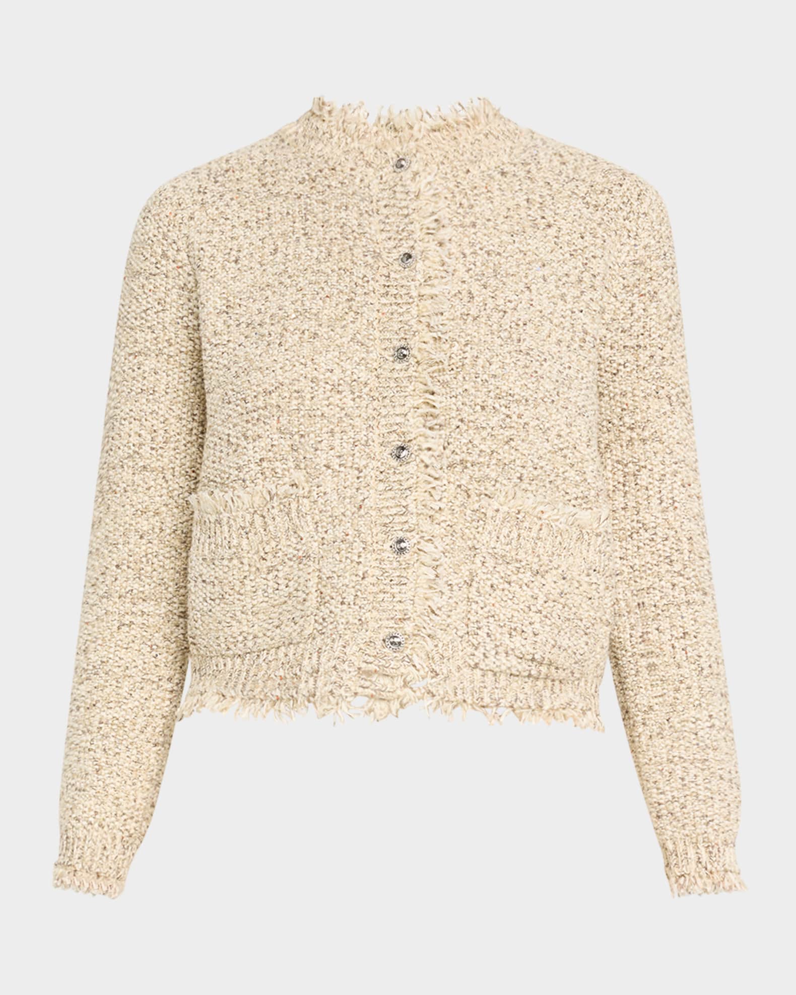 Emorie Fringe-Trim Tweed Knit Jacket 0