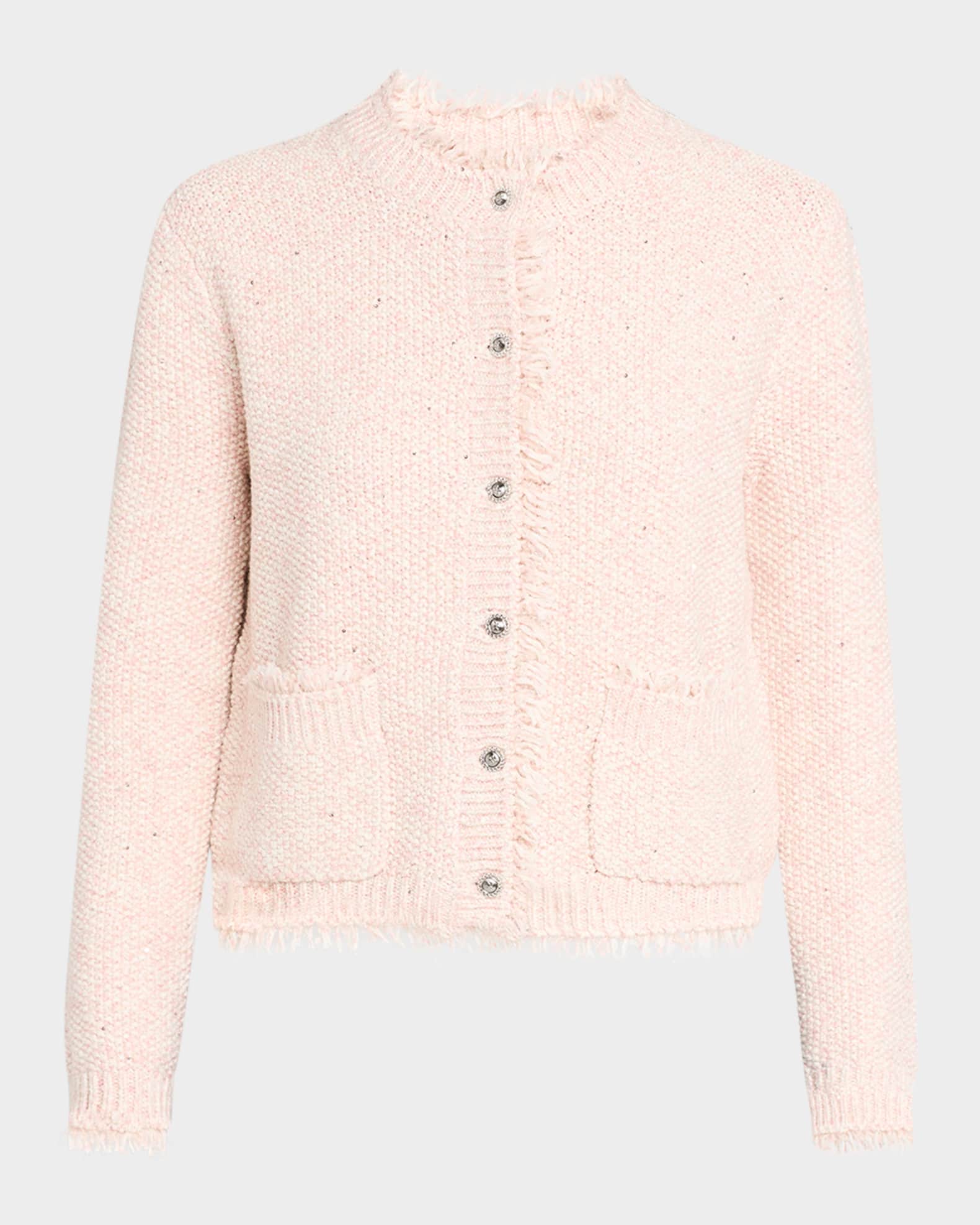Emorie Fringe-Trim Tweed Knit Jacket 0