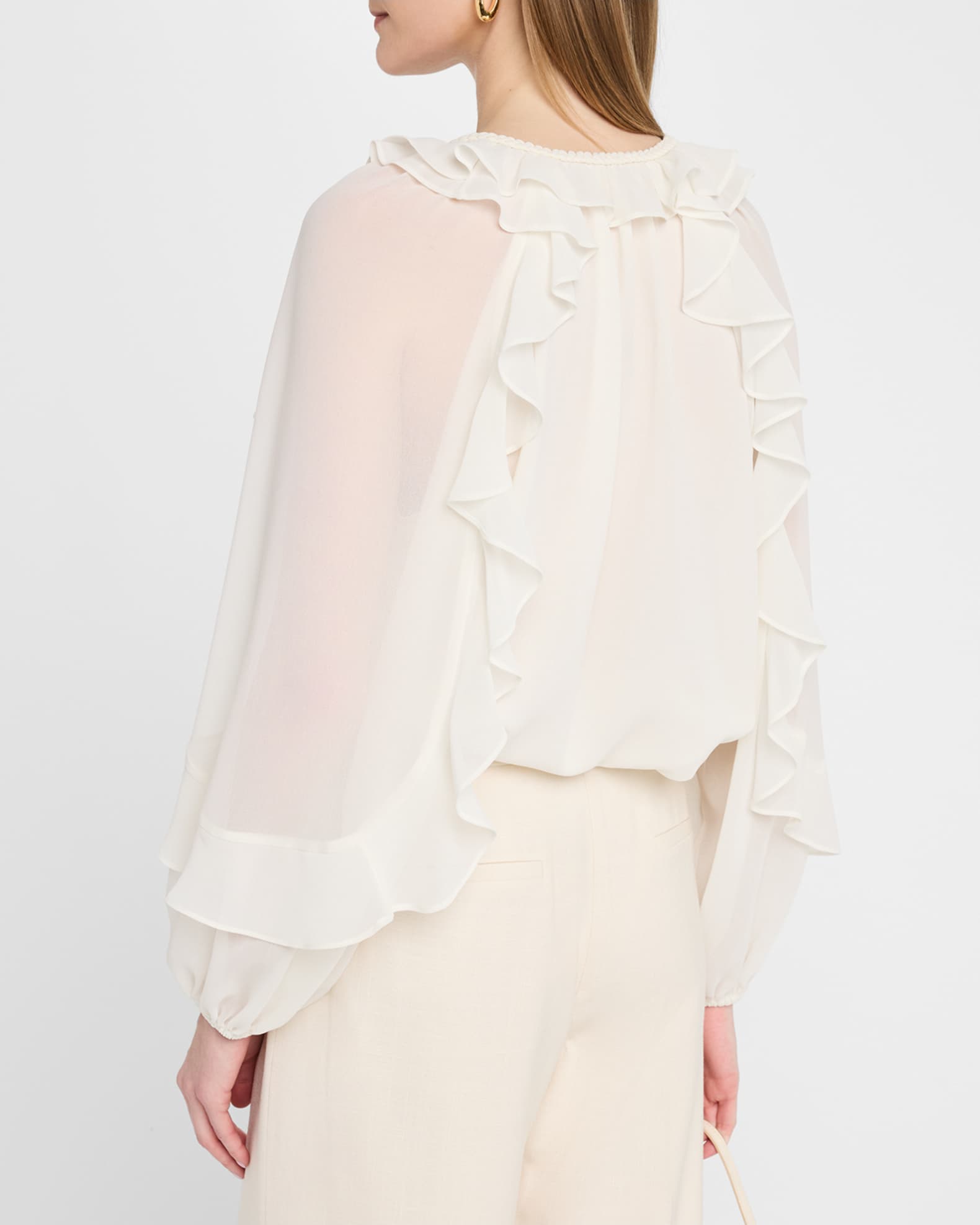Kobi Halperin Bali Raglan-Sleeve Ruffle Blouse | Neiman Marcus
