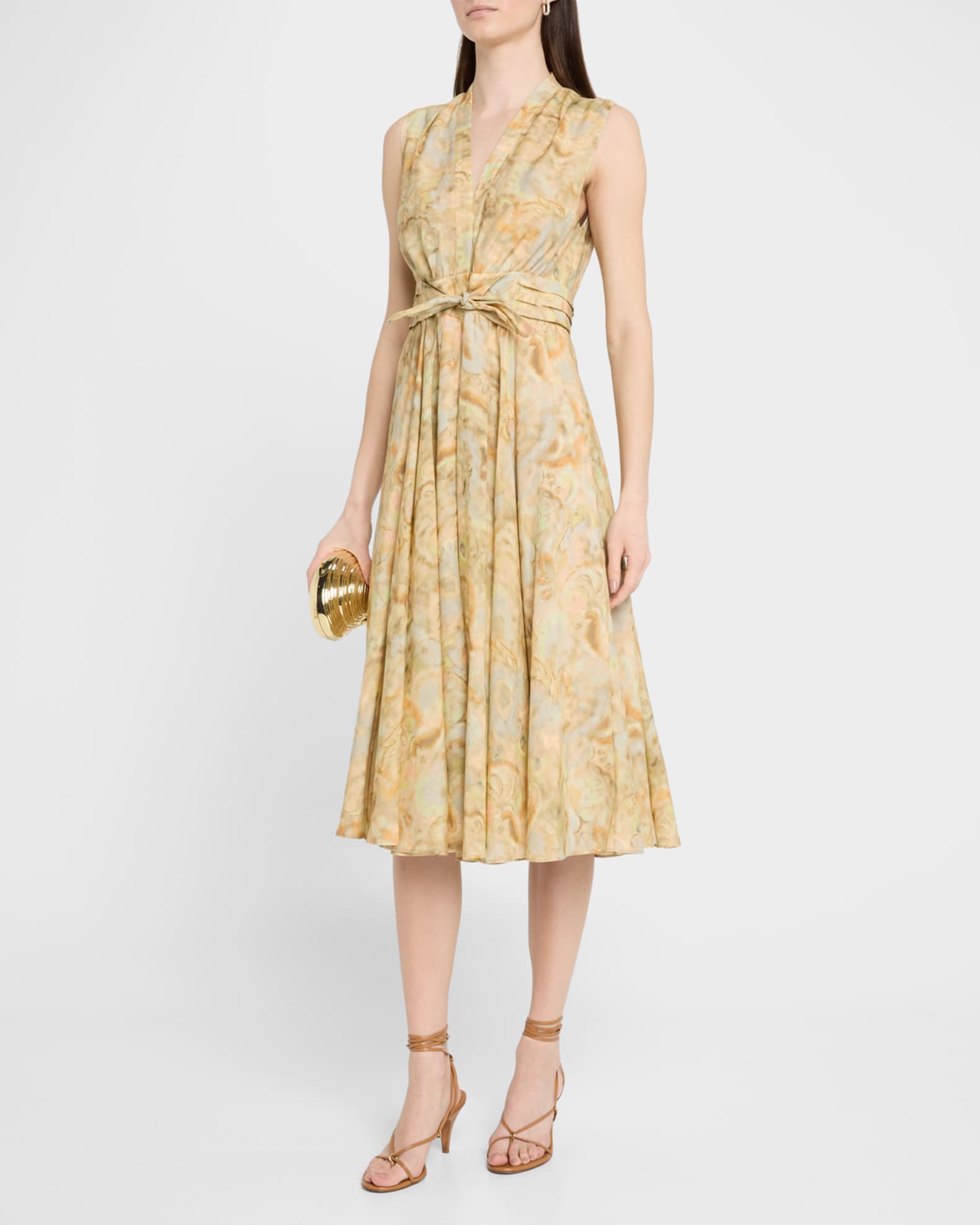 Junia Pleated Watercolor-Print Midi Dress 1