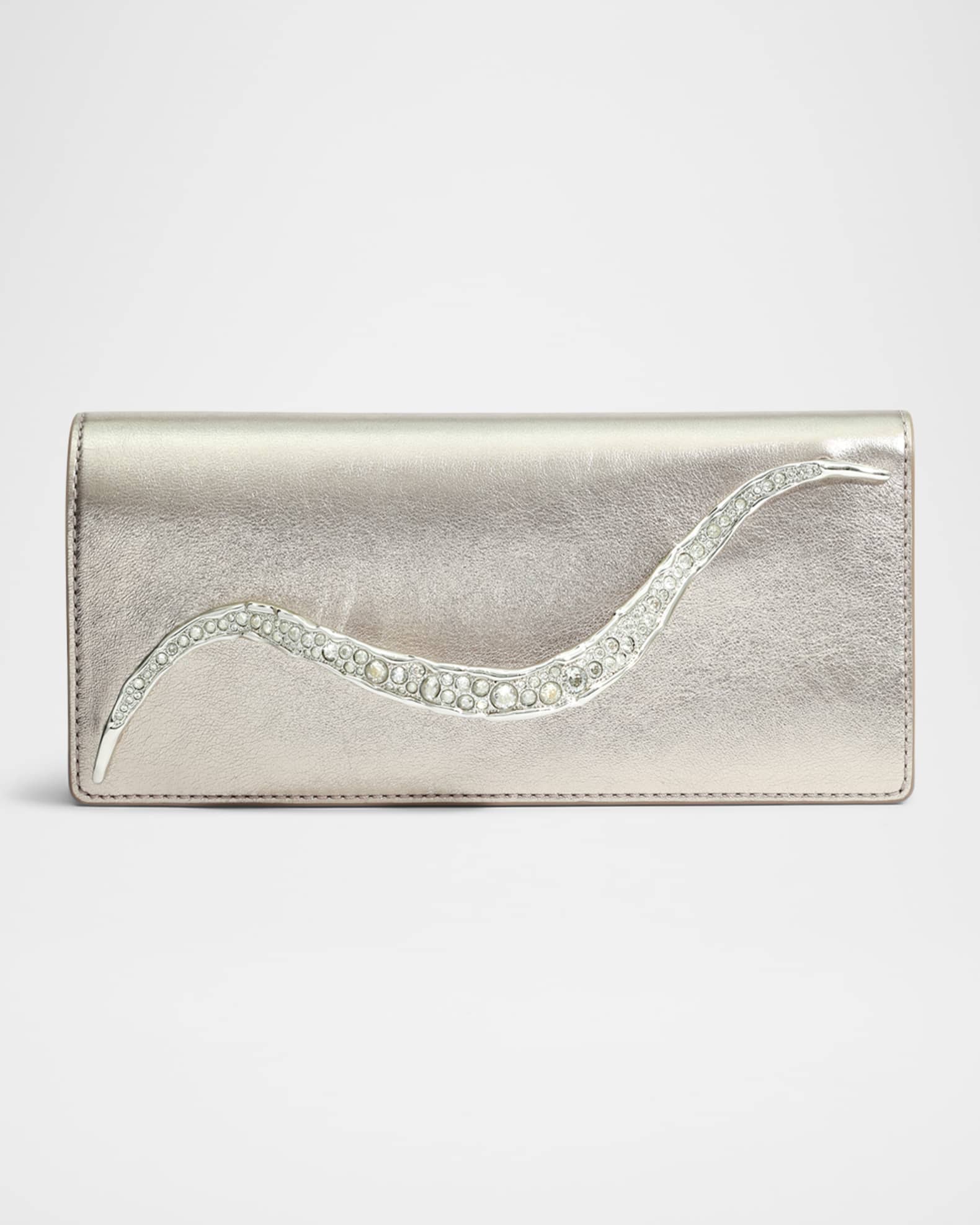 Crystal Curve Metallic Leather Clutch Bag 0
