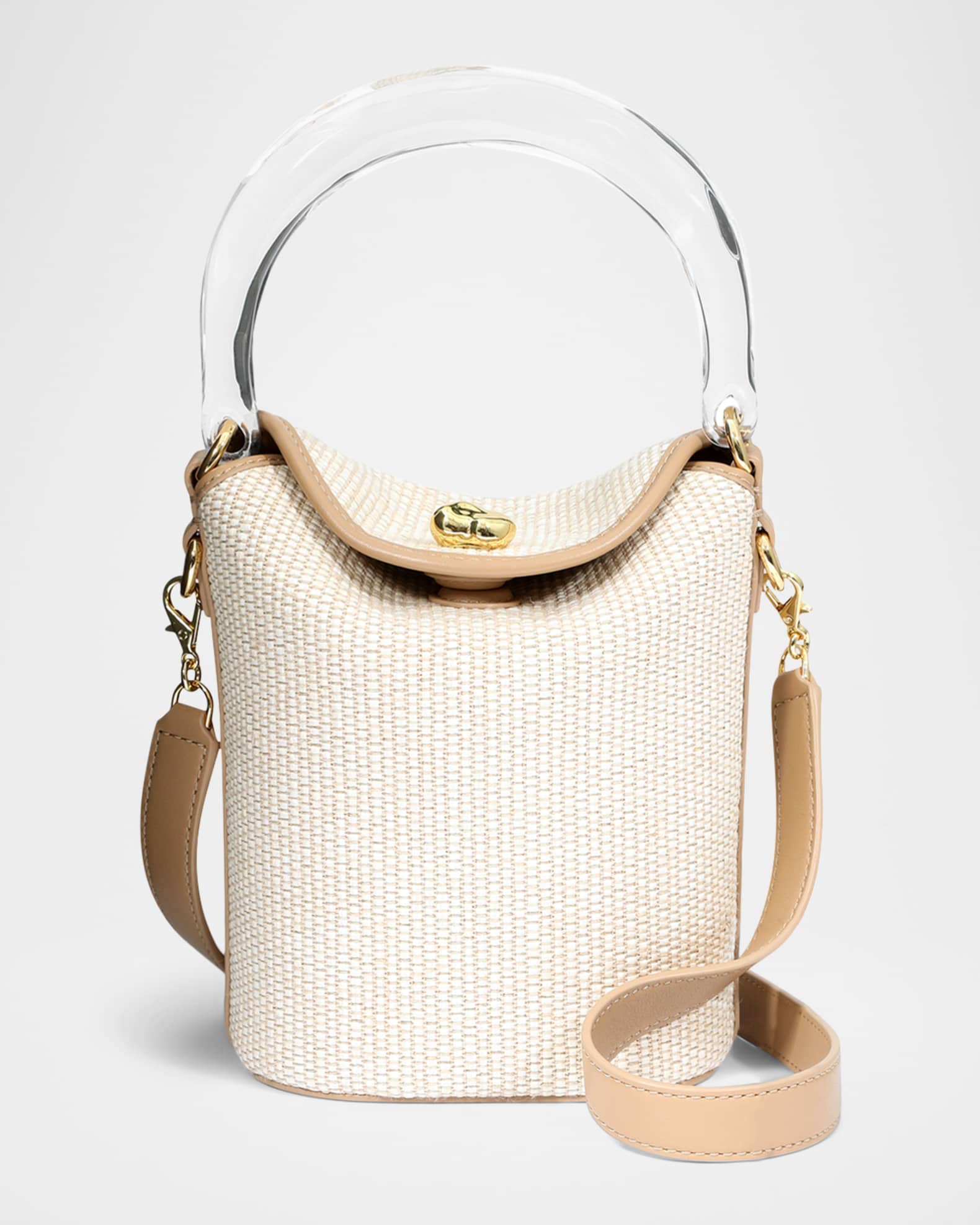 Liquid Lucite Raffia & Leather Bucket Bag 0