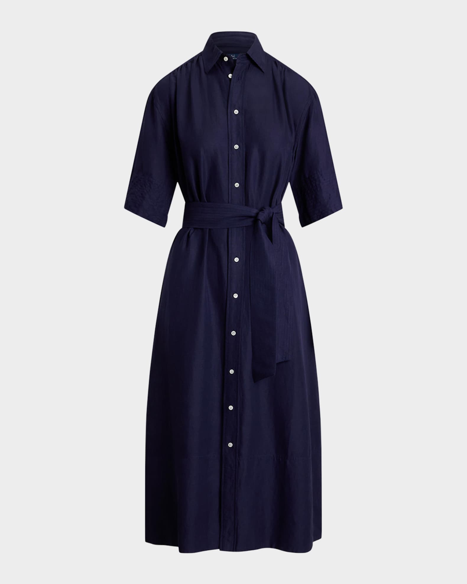 Belted Silk-Blend Shirtdress 0