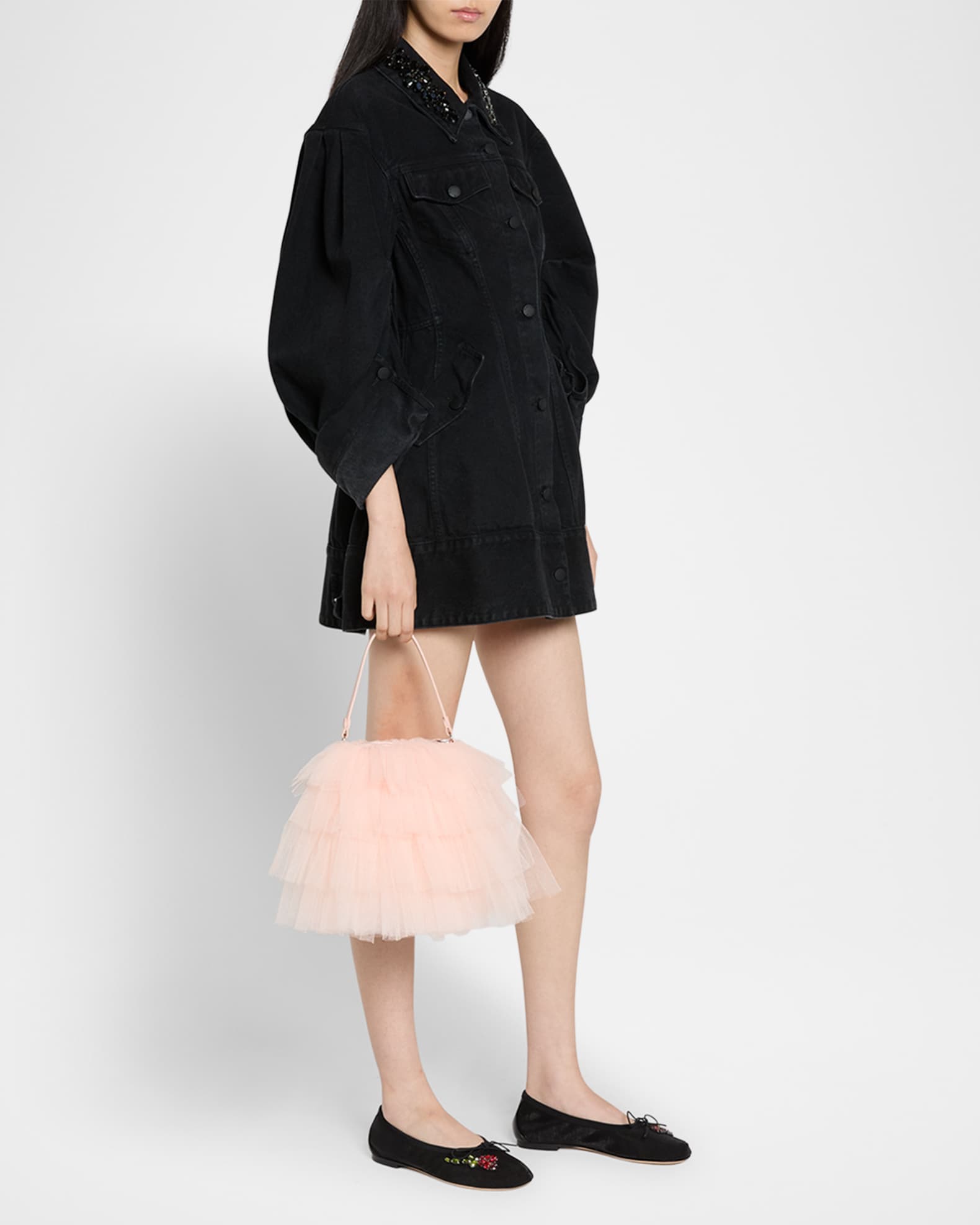 【関税込み】Simone Rocha ブラック ミニ Frilly Tutu バッグ Simone Rocha Mini Frilly Tutu Top-Handle Bag | Neiman Marcus