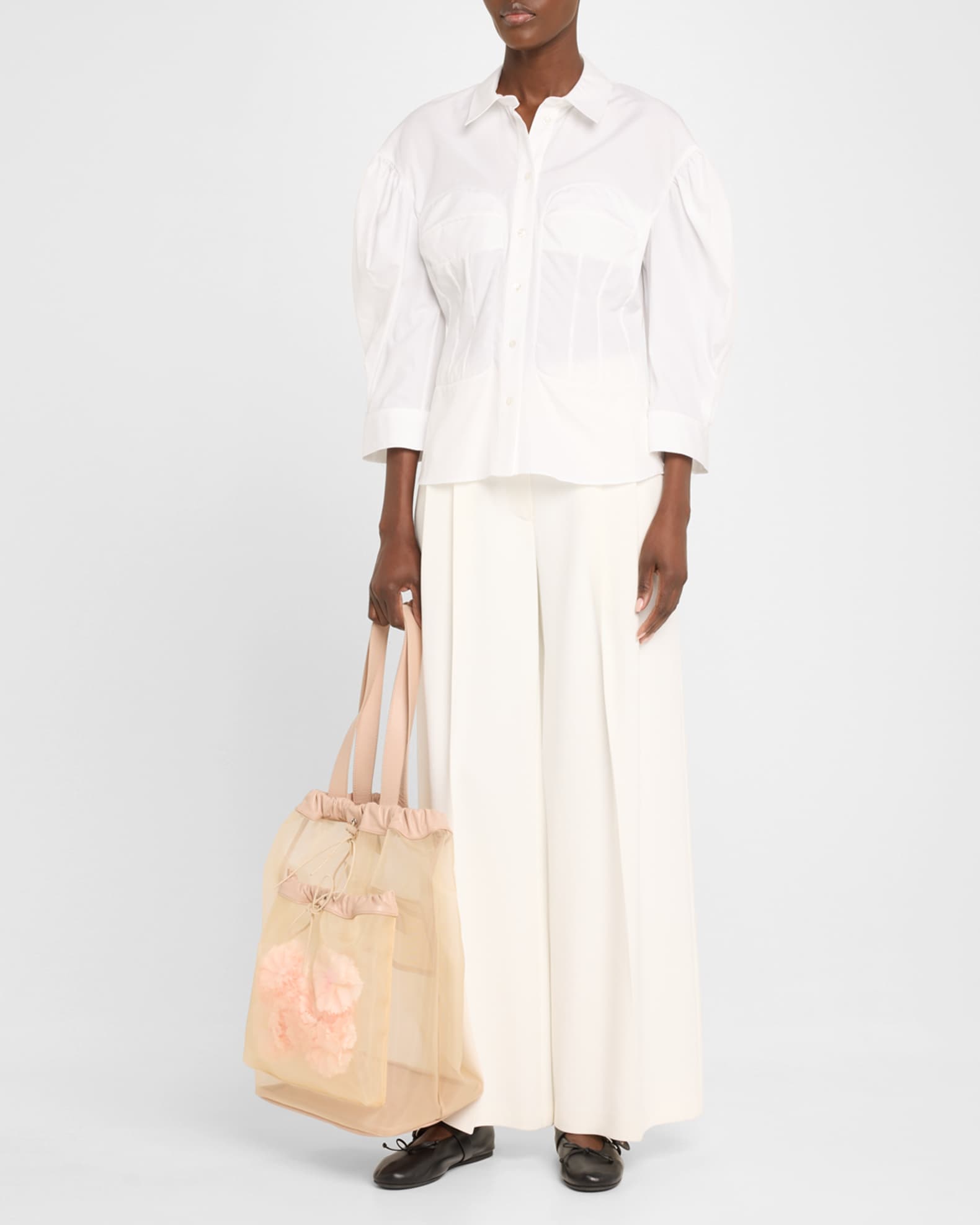 Simone Rocha Sheer Stuffed Carnation Pocket Tote Bag