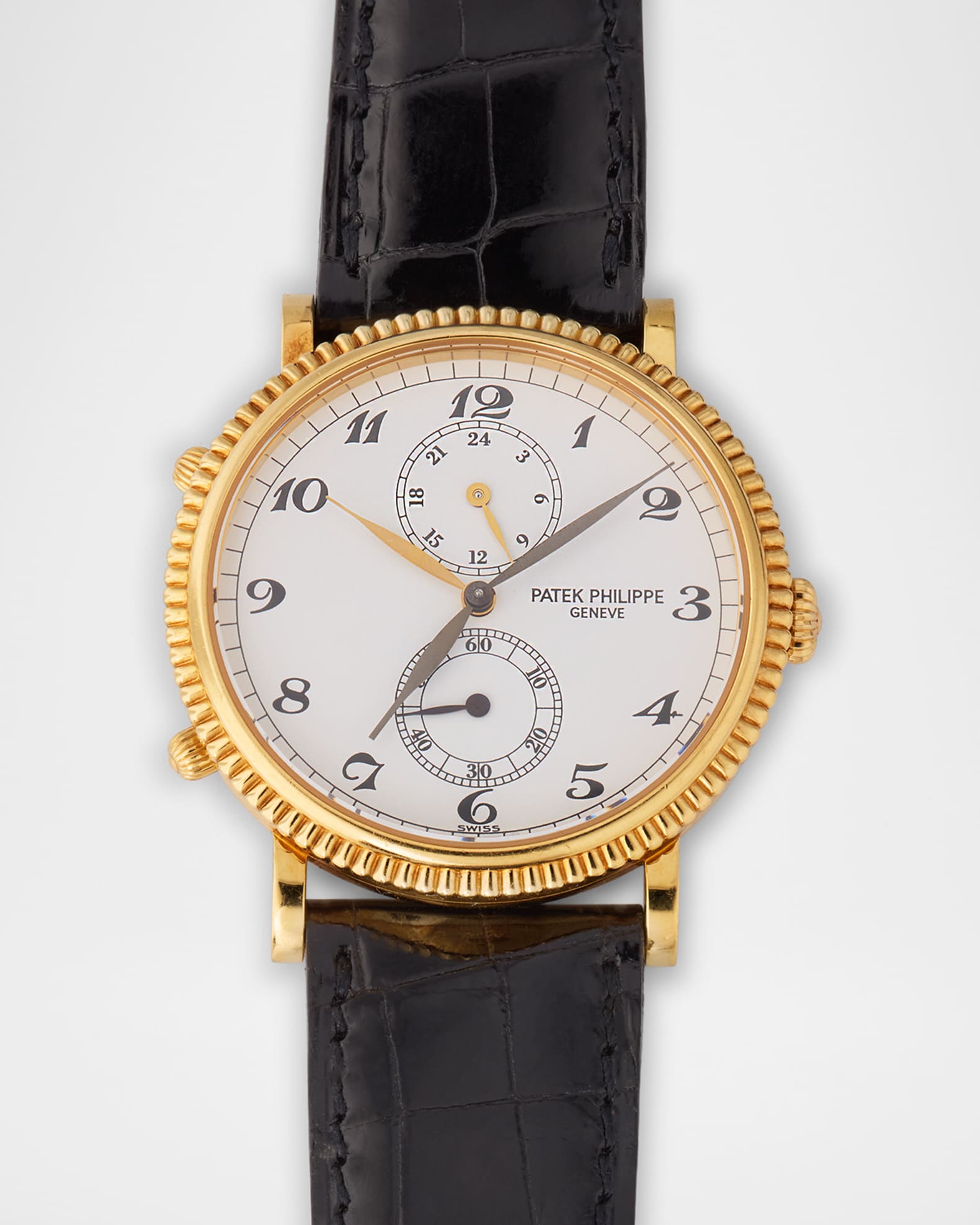 Patek Philippe Calatrava Travel Time 18K Yellow Gold 34mm Vintage Watch with Crocodile Strap 0