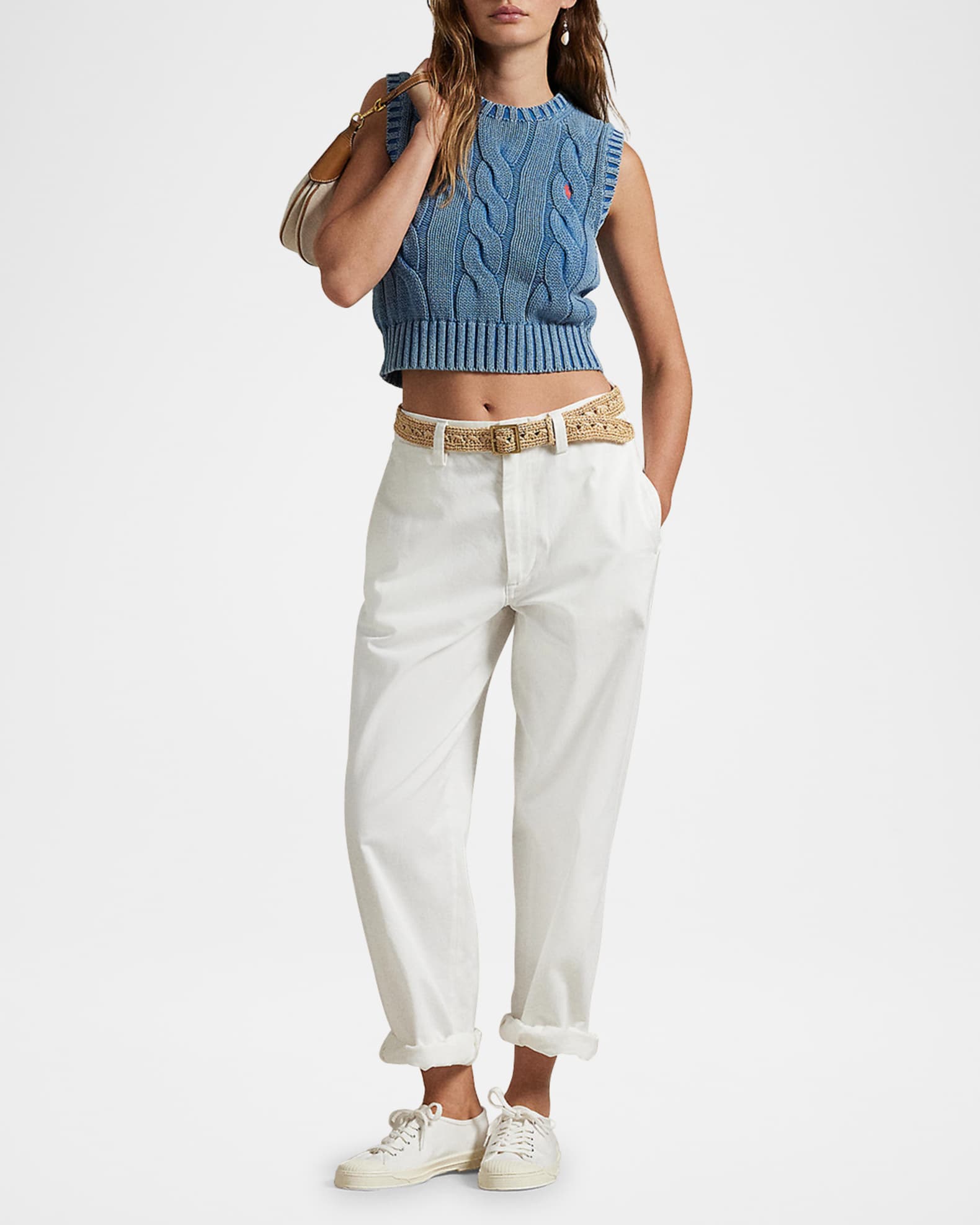 Polo Ralph Lauren Cable-Knit Cotton Cropped Sweater Vest