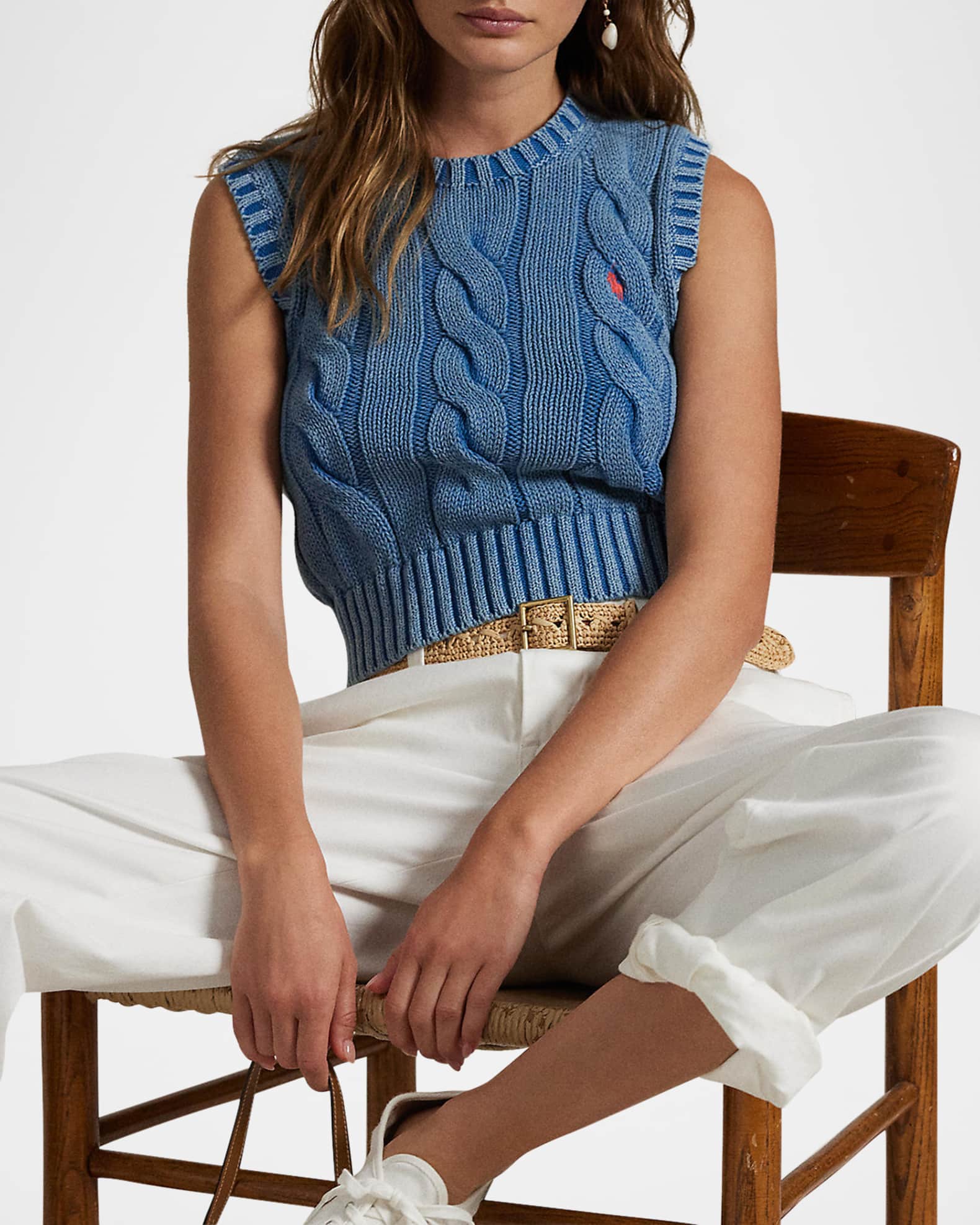 Polo Ralph Lauren Cable-Knit Cotton Cropped Sweater Vest