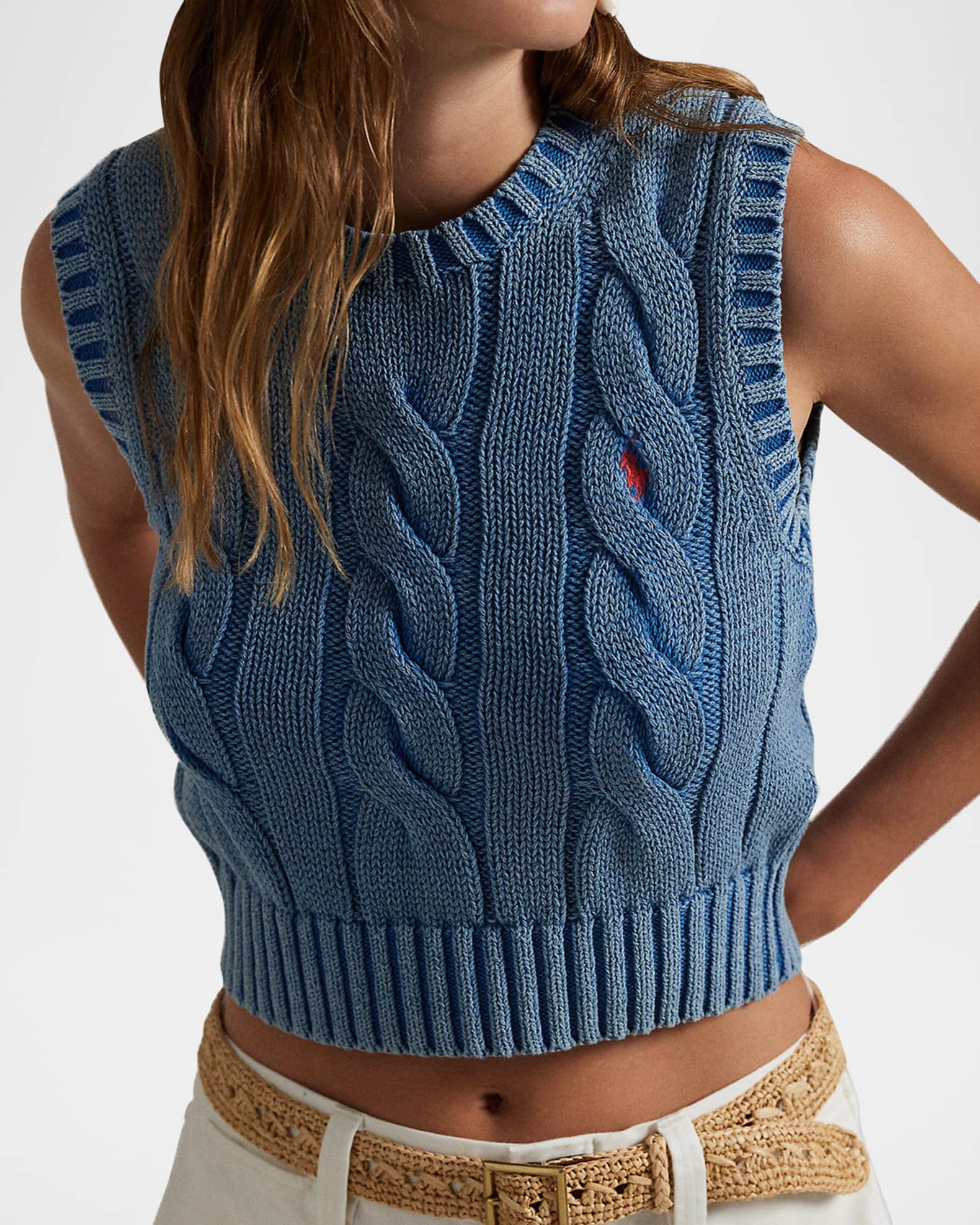 【送料&関税込】Ralph Lauren Cable-knit Cropped Vest Polo Ralph Lauren Cable Knit Crop Cotton Sweater Vest