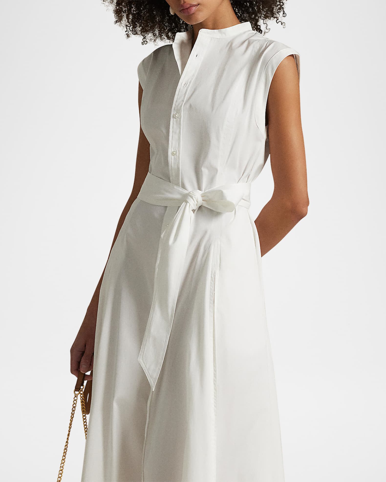 Belted Cotton Sleeveless A-Line Dress