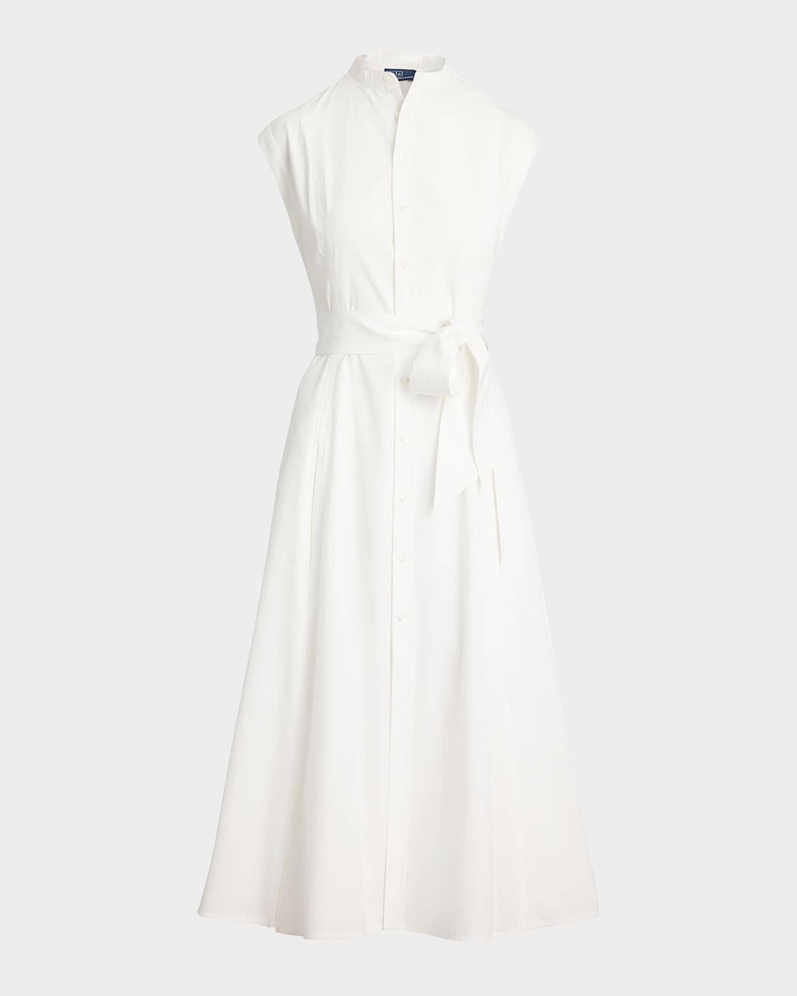 Belted Cotton Sleeveless A-Line Dress 0