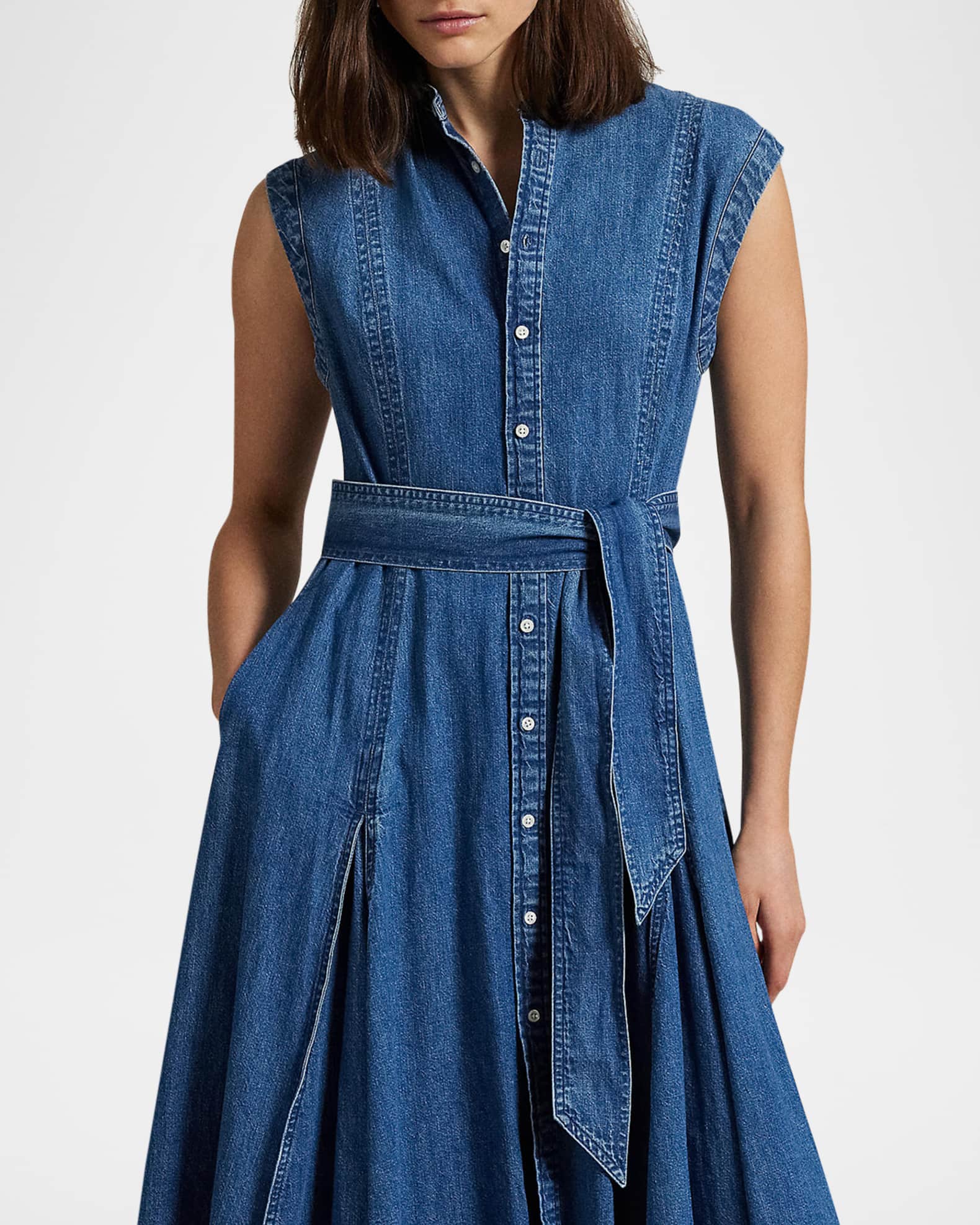 Ralph Lauren★Belted Denim Sleeveless A-Line Dress Polo Ralph Lauren Belted Denim Sleeveless A-Line Dress