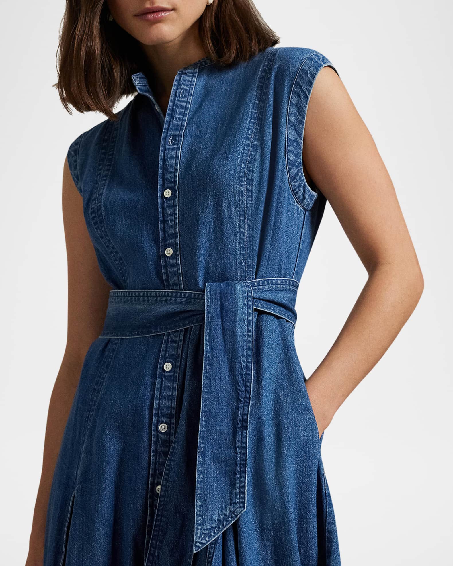Ralph Lauren★Belted Denim Sleeveless A-Line Dress Polo Ralph Lauren Belted Denim A-Line Dress | Saks Fifth Avenue
