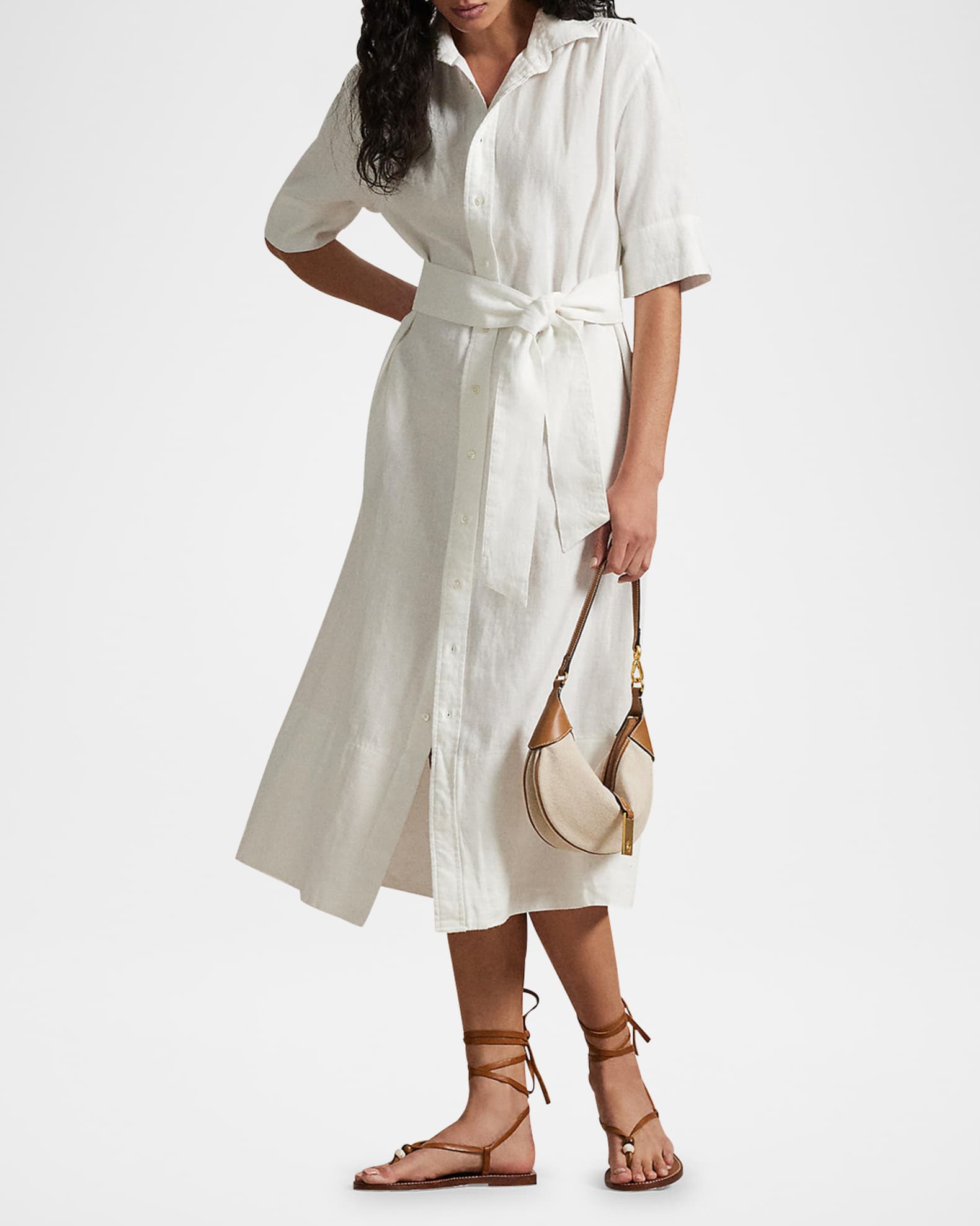 Belted Linen Shirtdress - Thumbnail 2