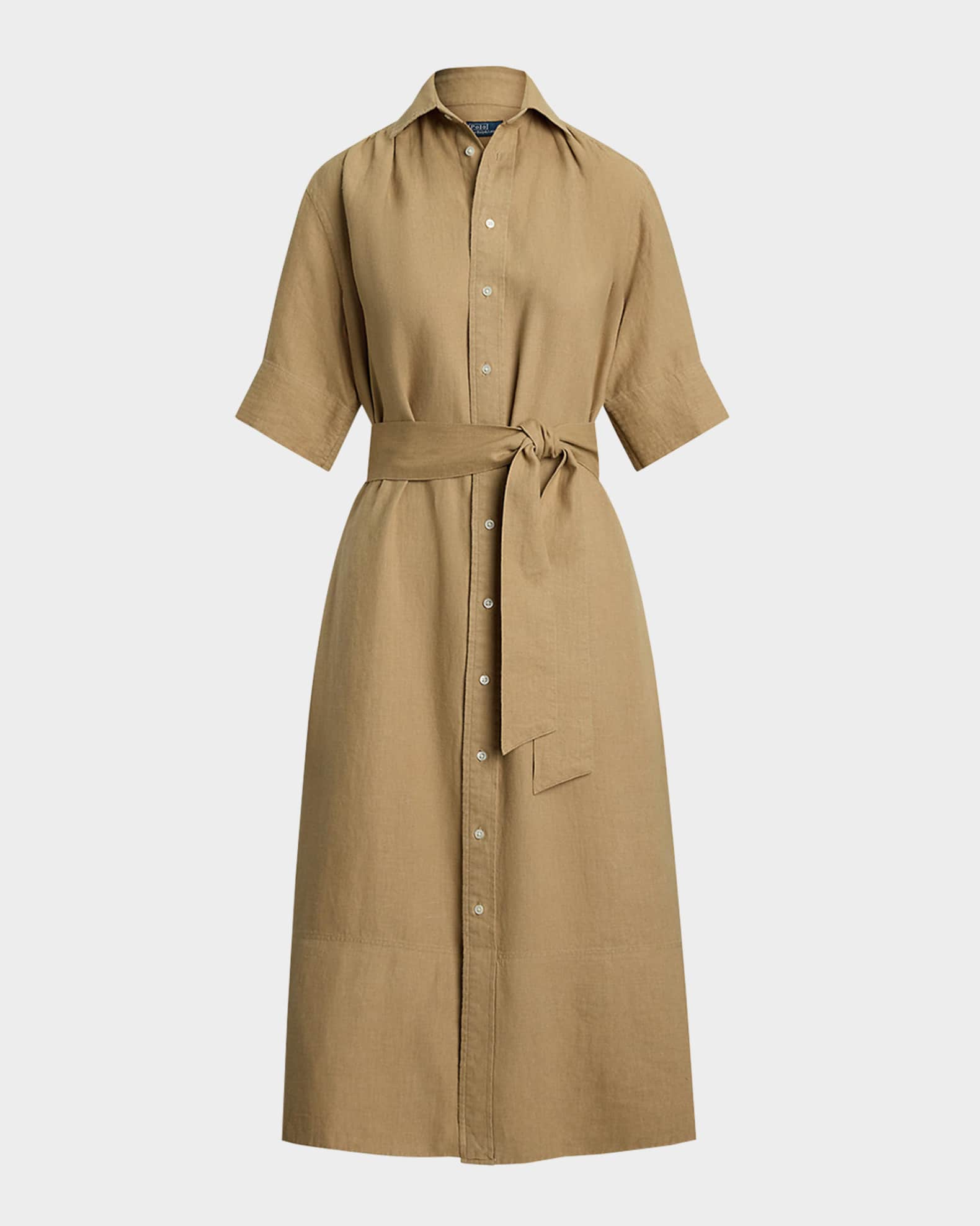 Belted Linen Shirtdress 0
