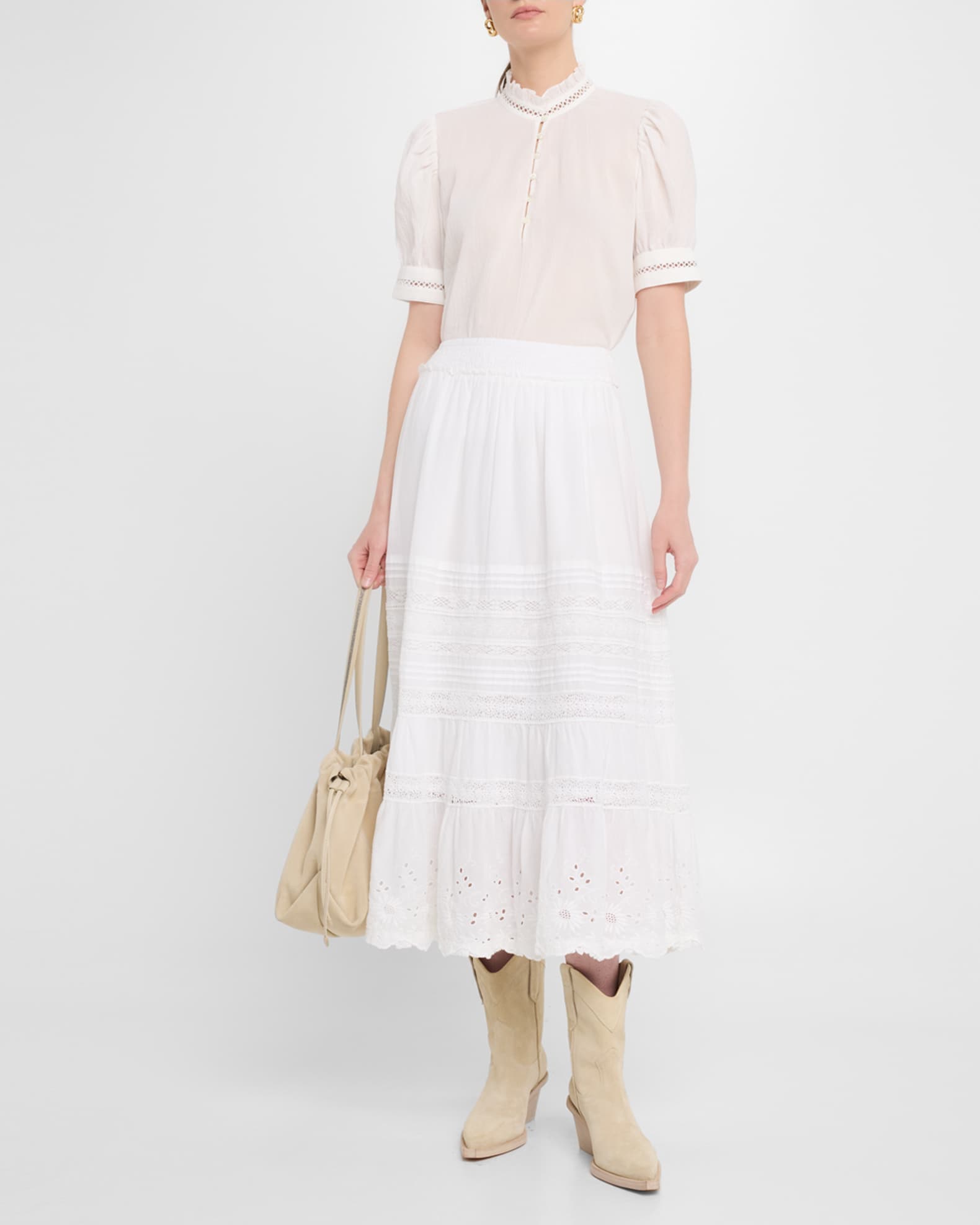 [Ralph Lauren]★Battenberg-Lace Linen Midi Skirt★White Battenberg-Lace Linen Midi Skirt