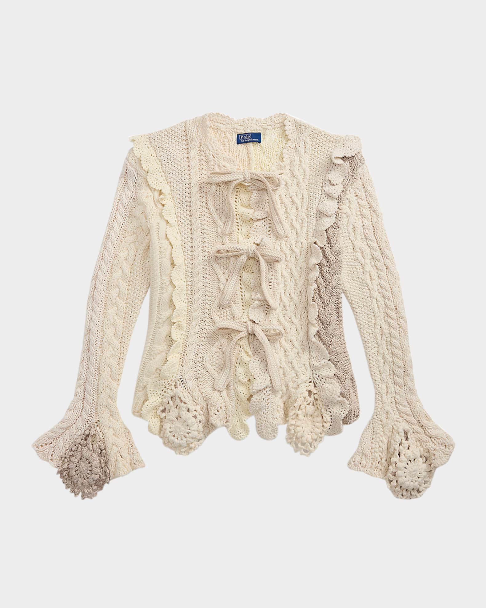 Mixed-Stitch Tie-Front Cardigan 0