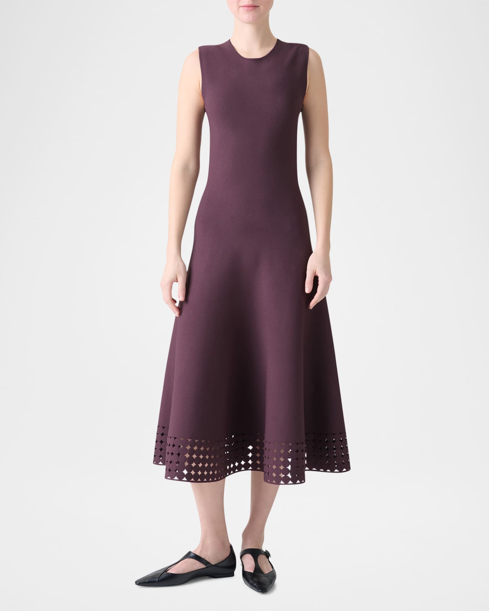 white christmas dresses Akris punto Mix Media Dotted Burn-Cut Lace Midi Dress with Plisse Deta main image 0