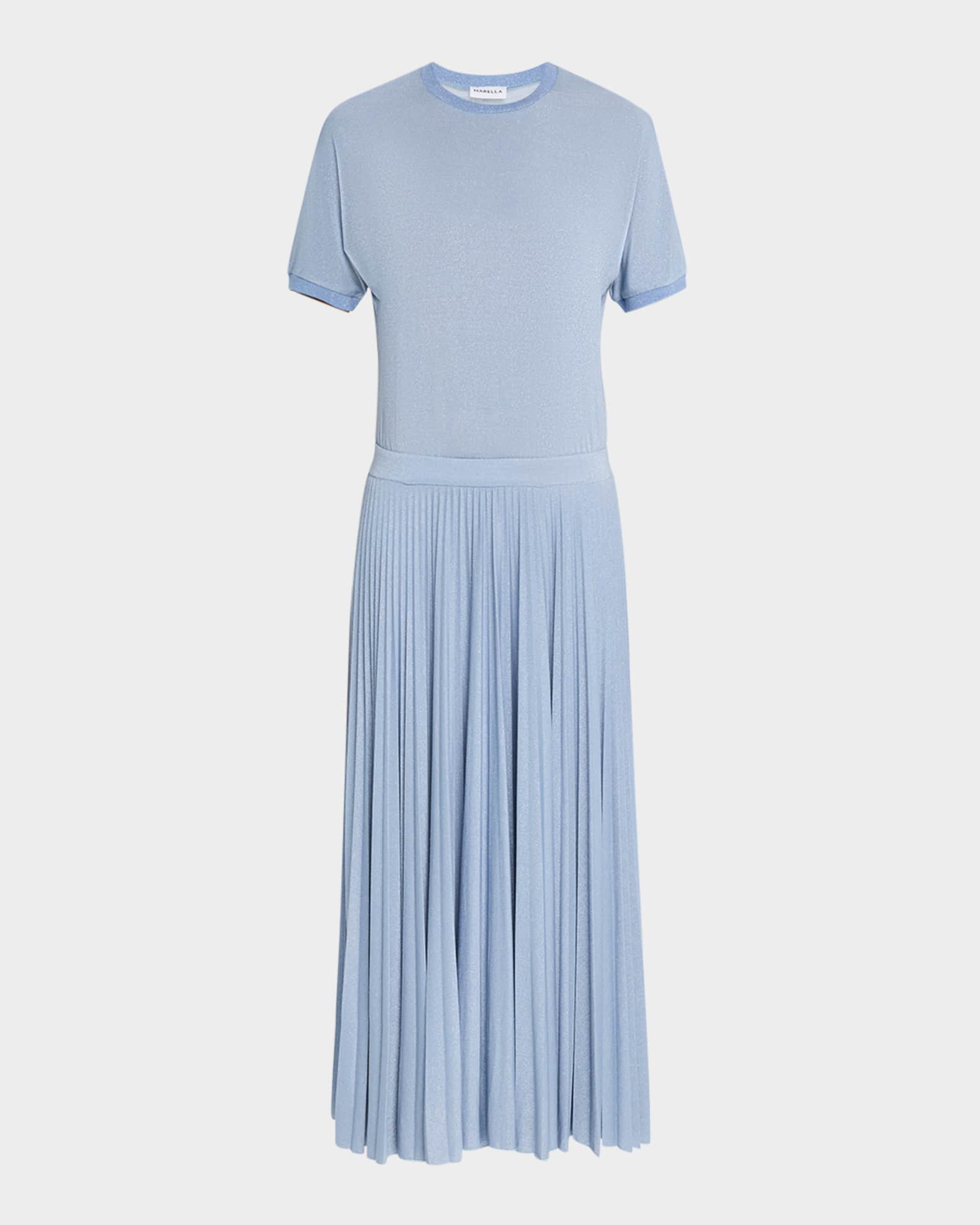 Semele Pleated Shimmer Knit Midi Dress 0