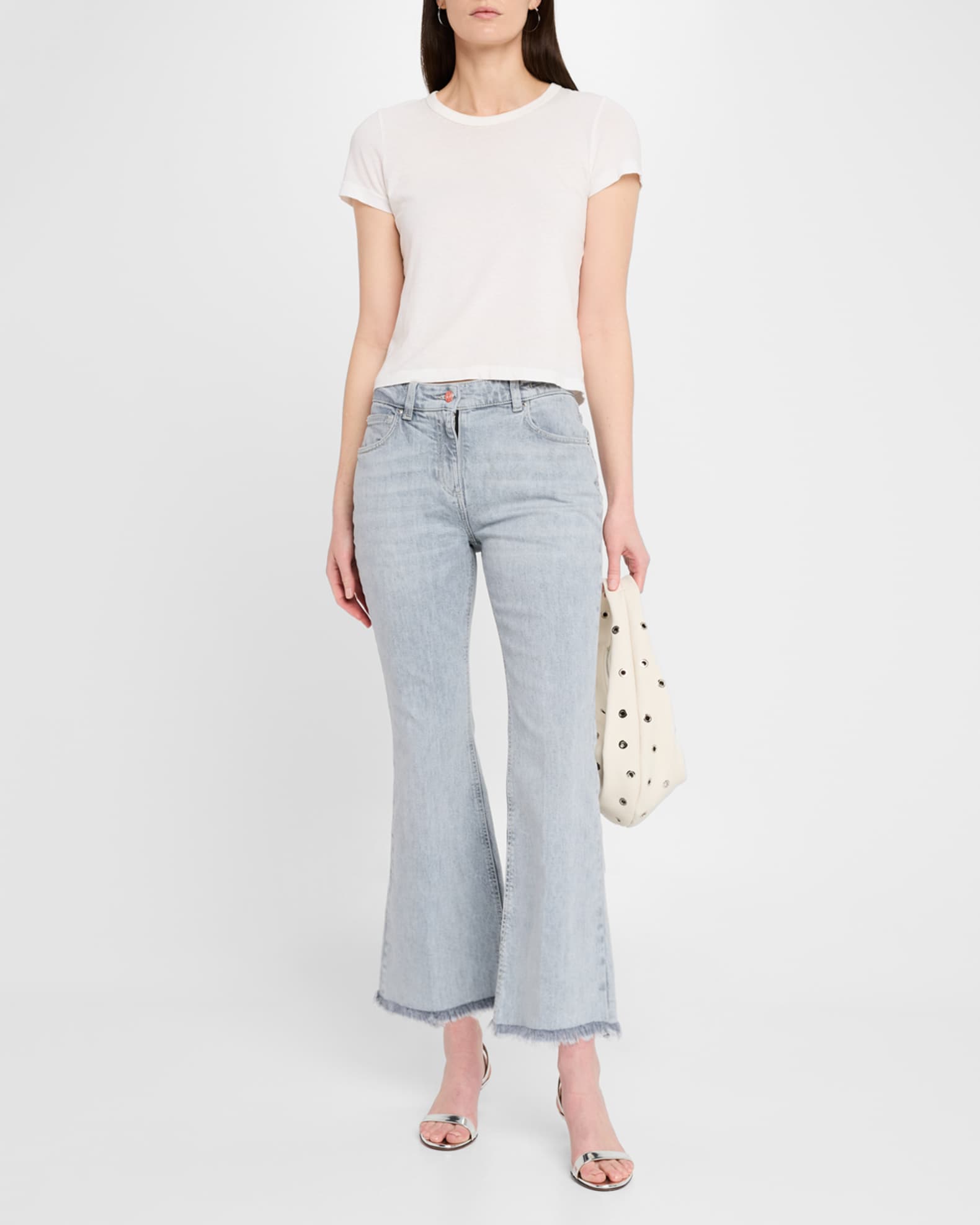 Cropped Fringe-Hem Flare Jeans 1