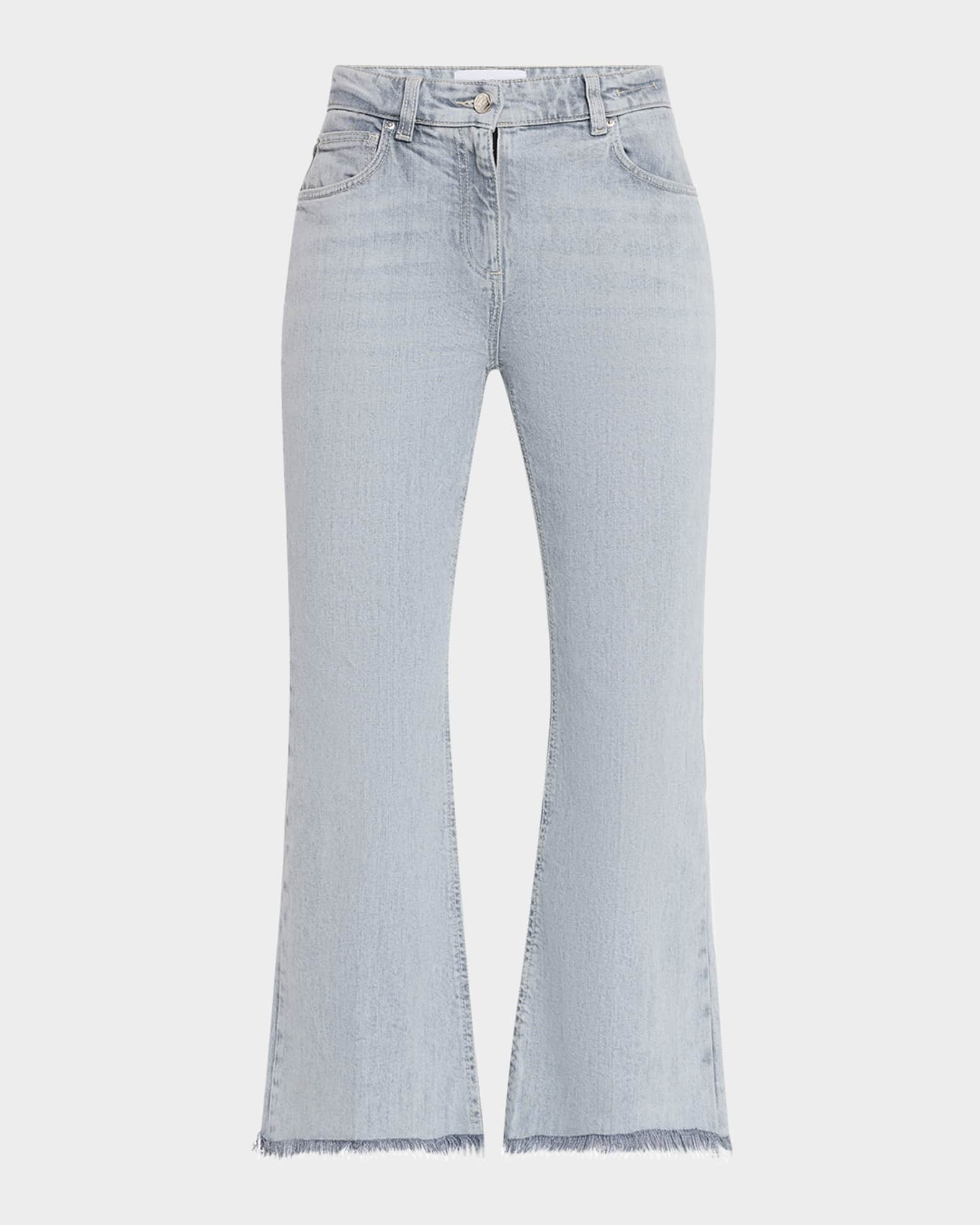 Cropped Fringe-Hem Flare Jeans 0