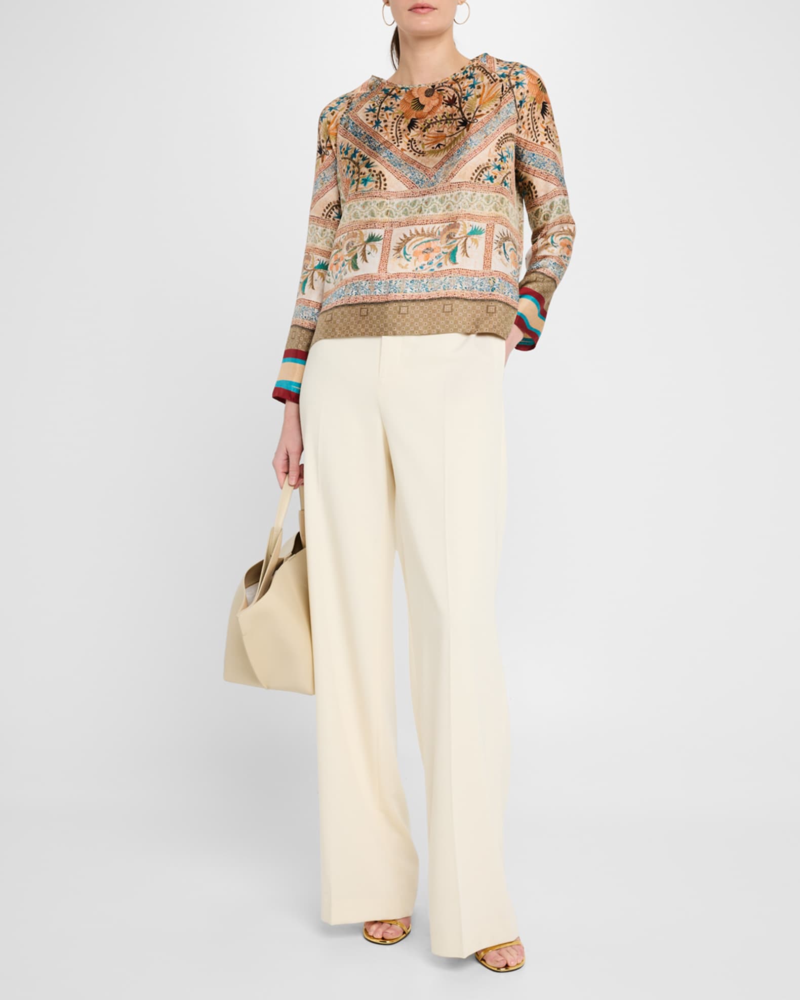 Crewneck Floral-Print Silk Top 1