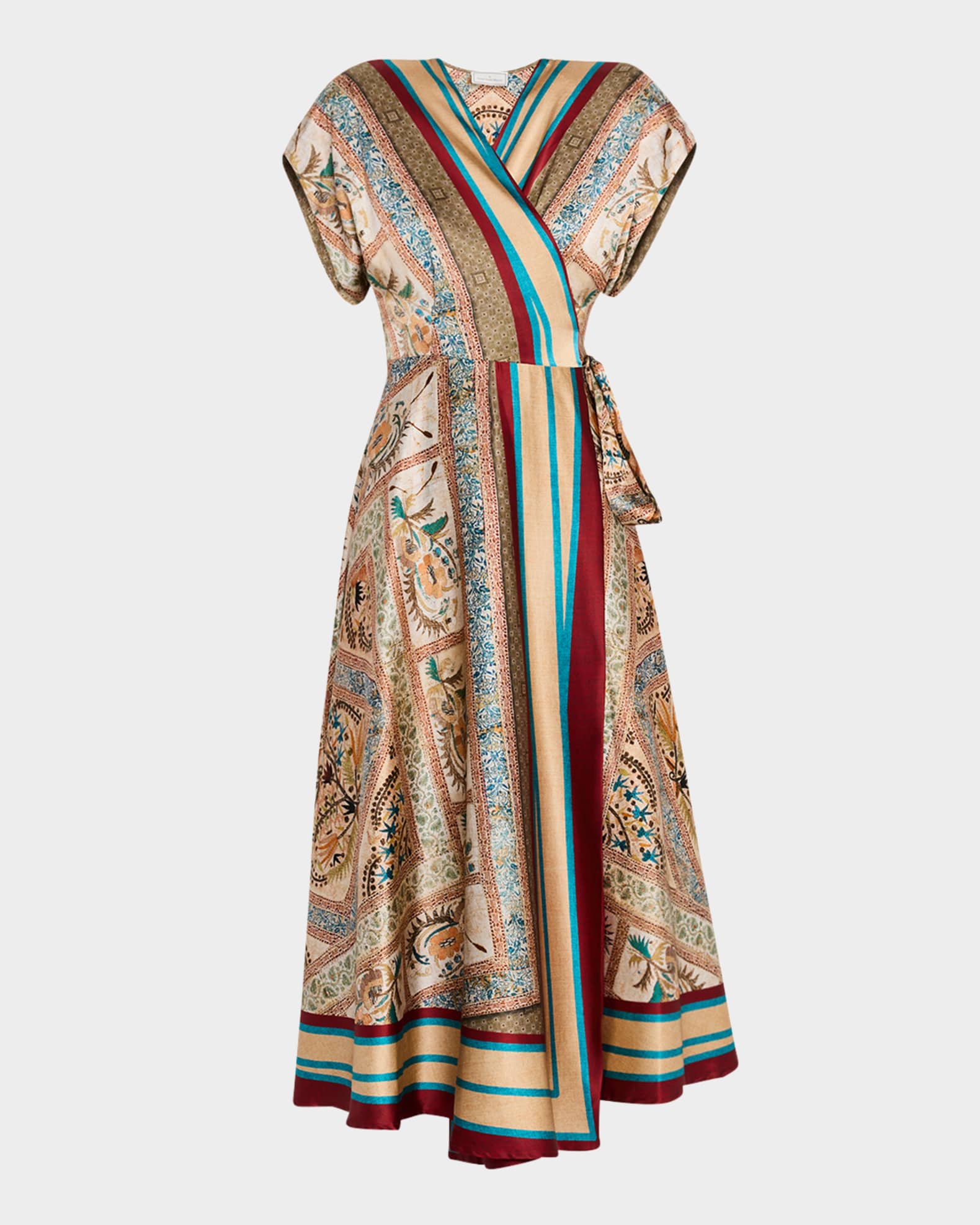 Floral-Print Silk Midi Wrap Dress 0