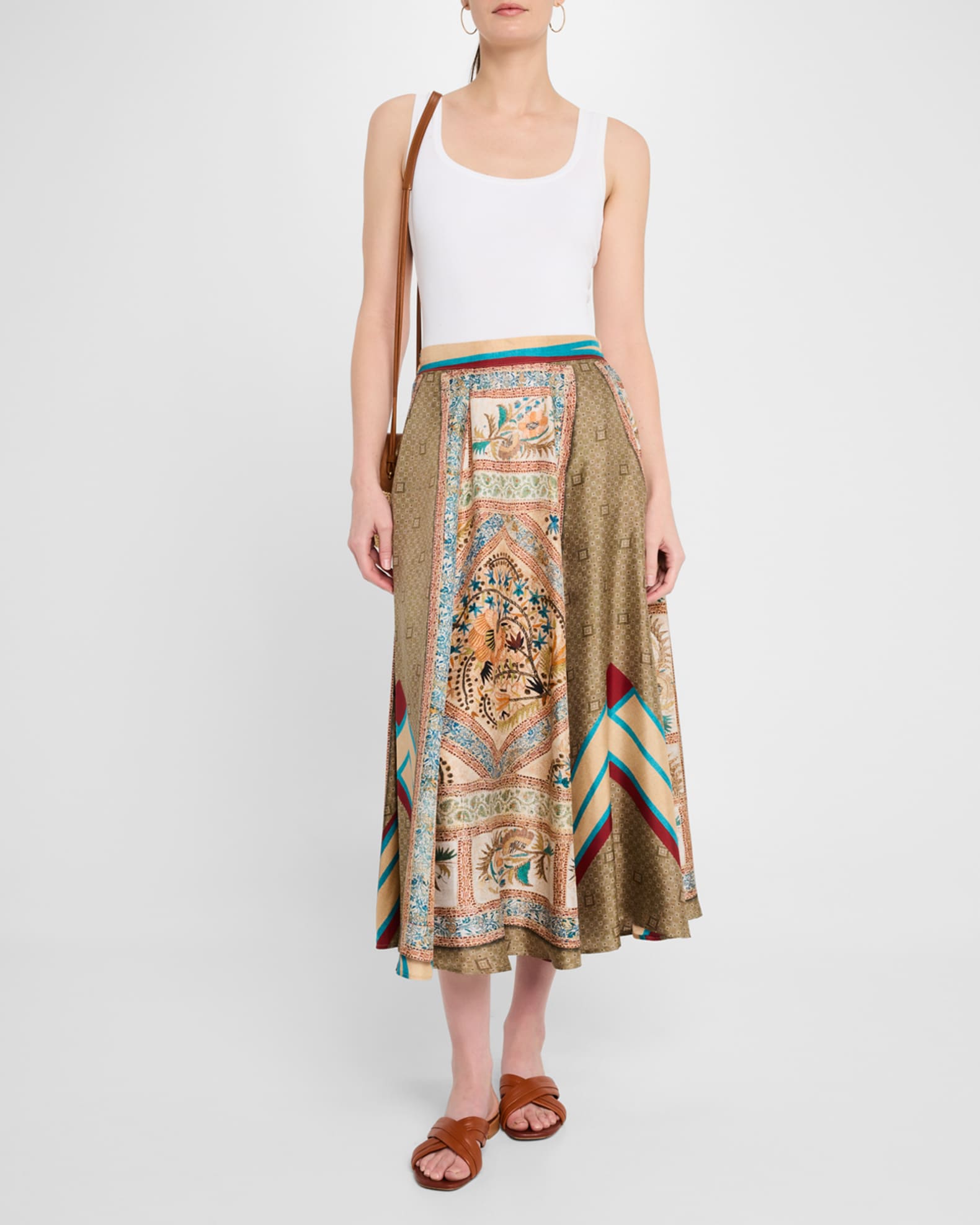 Printed A-Line Silk Midi Skirt 1