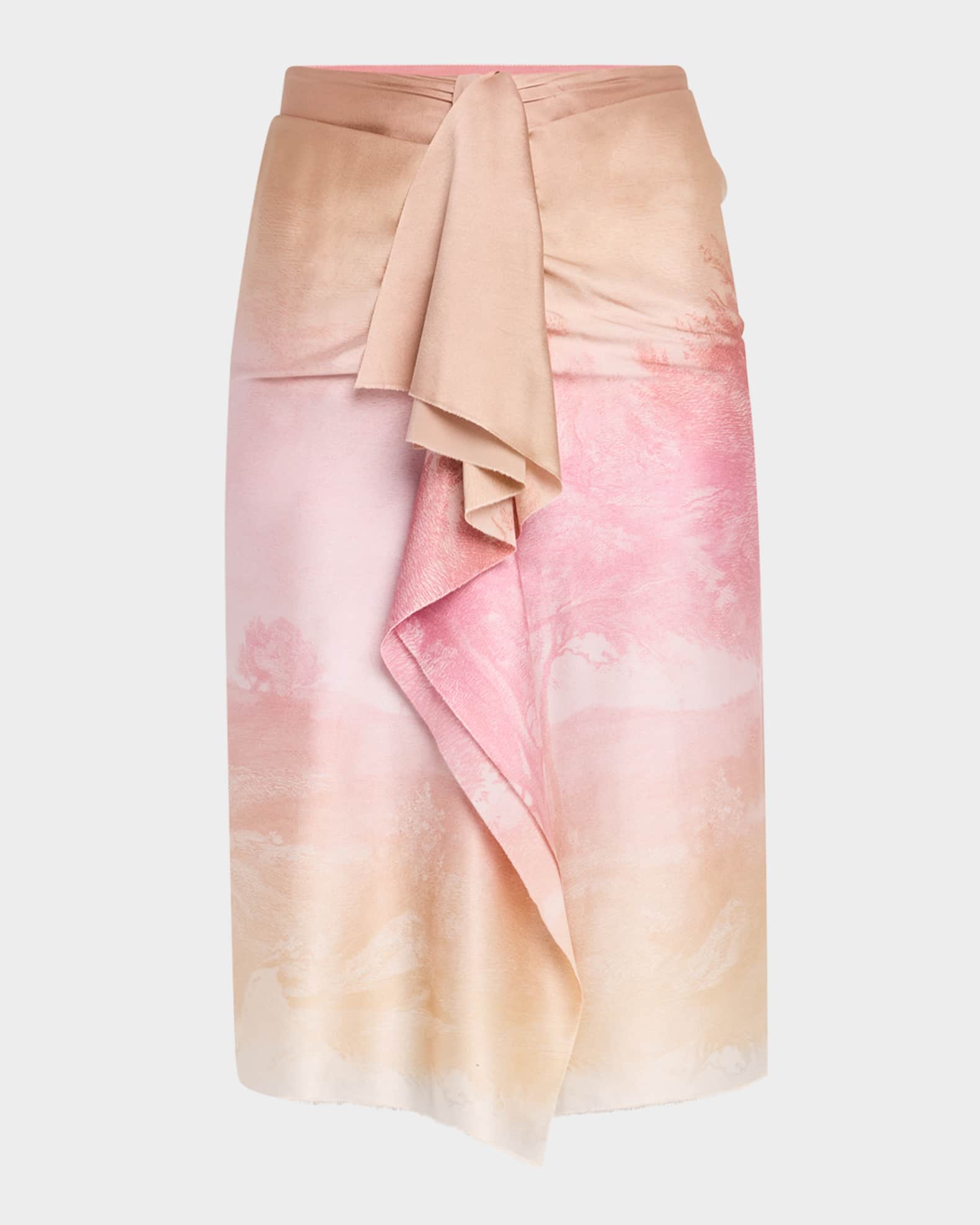 Ombre Landscape-Print Draped Skirt 0