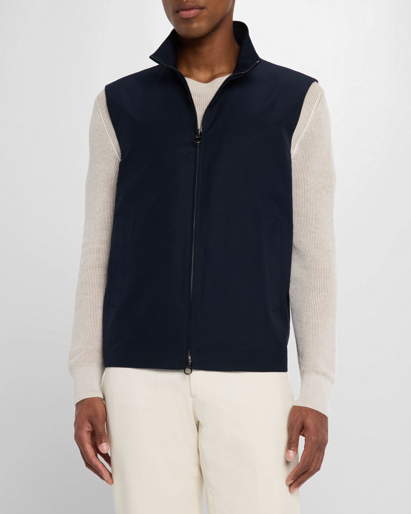 Loro Piana Men's Landon Full-Zip Cotton Satin Vest | Neiman Marcus