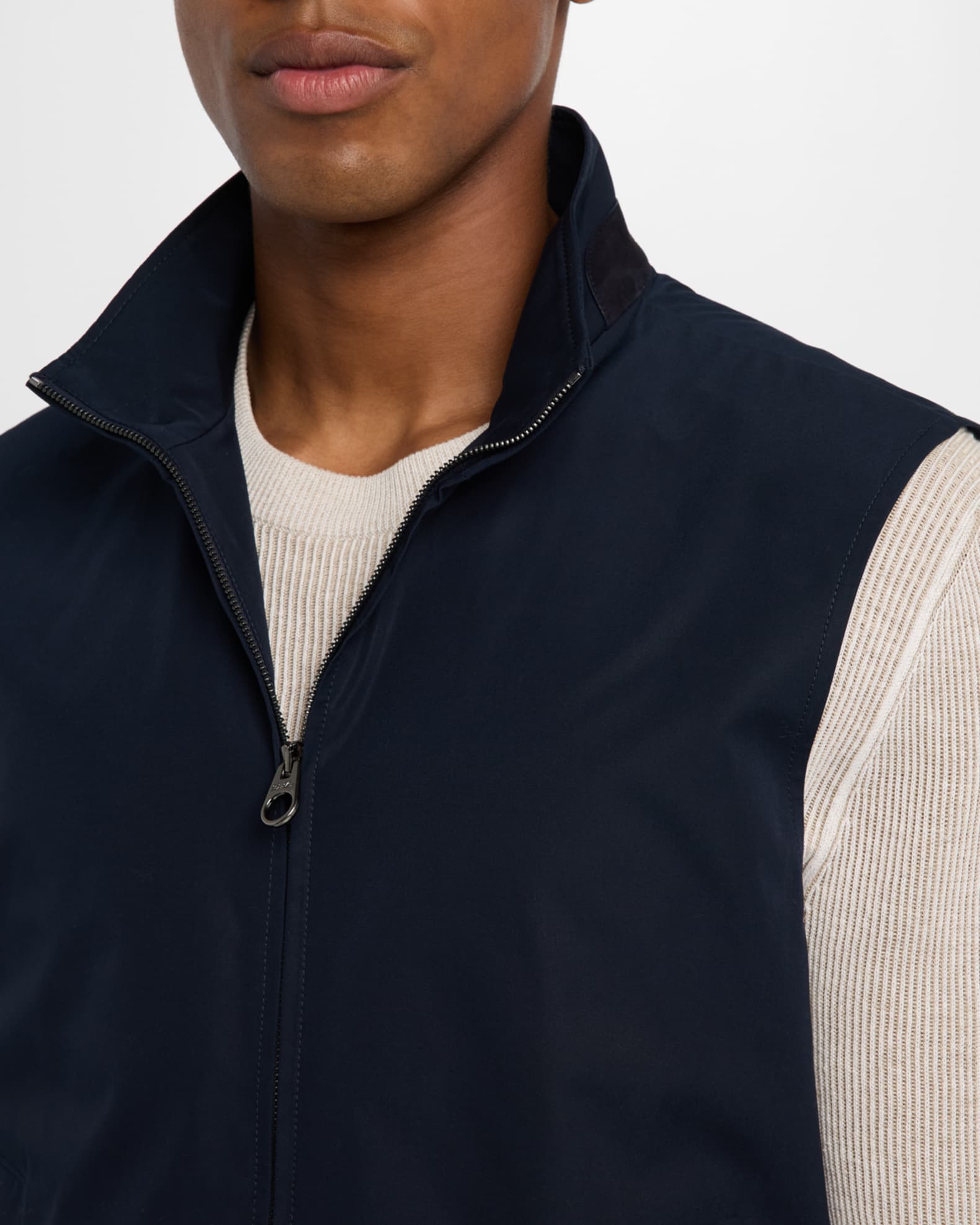Loro Piana Men's Landon Full-Zip Cotton Satin Vest | Neiman Marcus