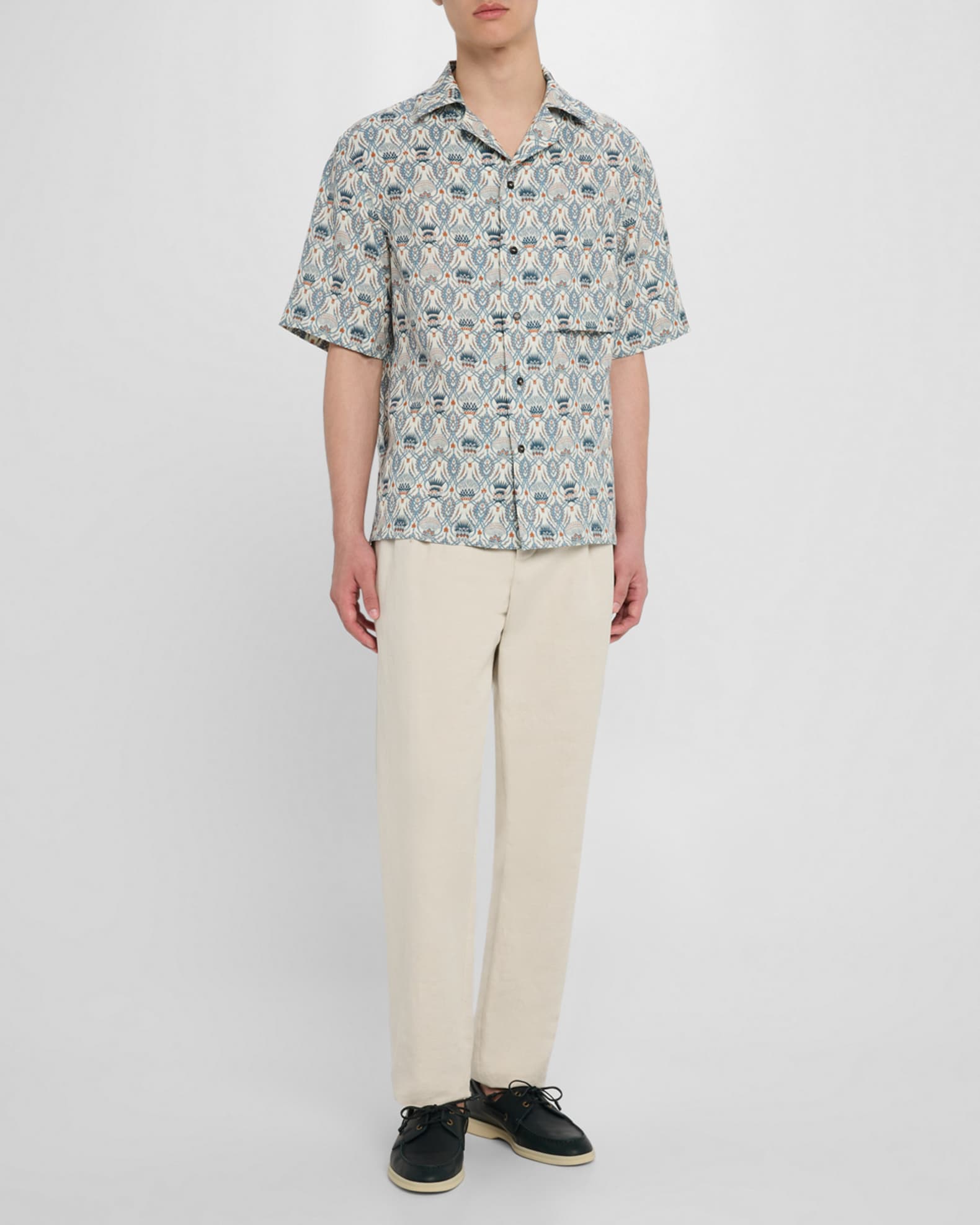 Loro Piana Men's Federico Linen Camp Shirt | Neiman Marcus