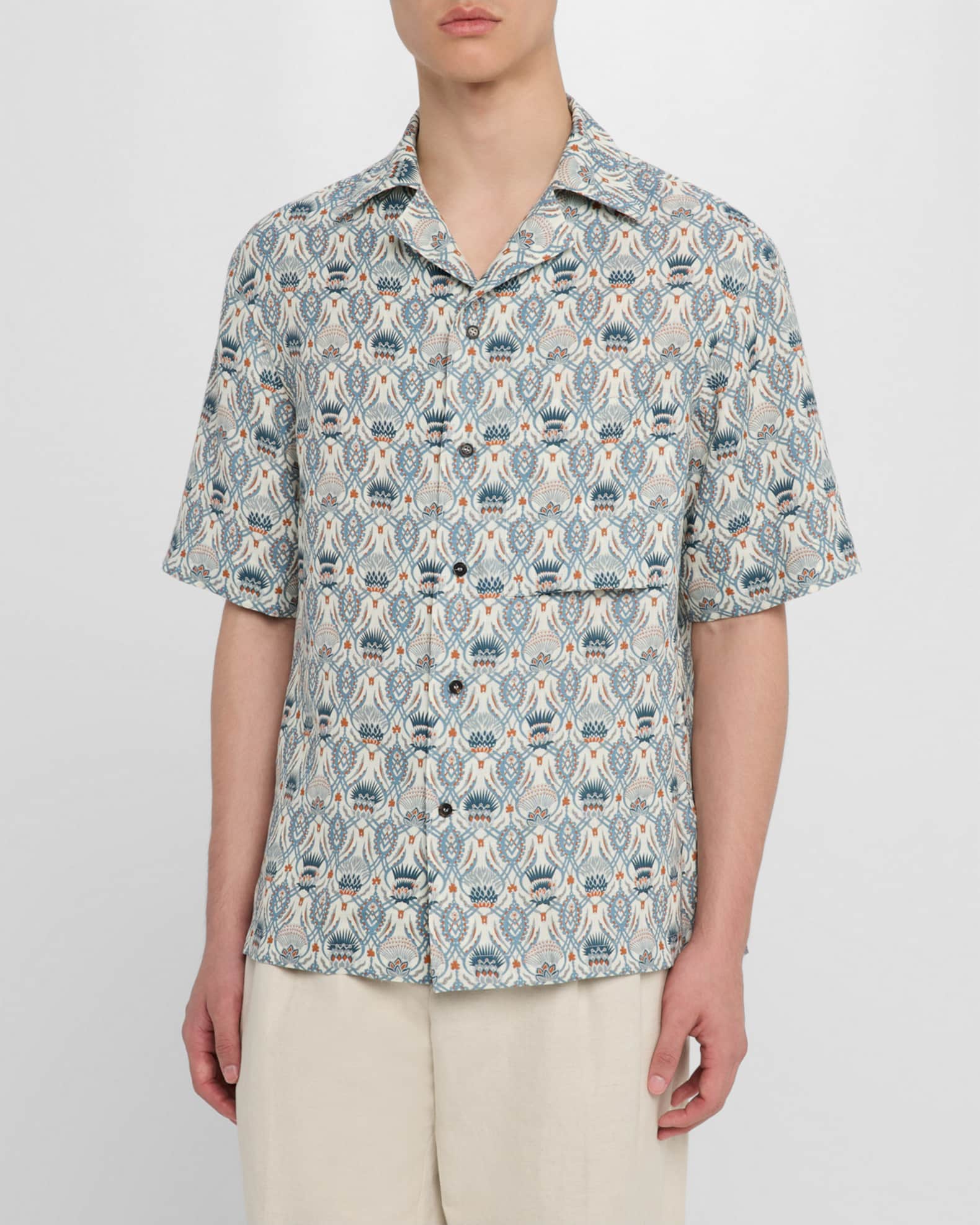 Loro Piana Men's Federico Linen Camp Shirt | Neiman Marcus