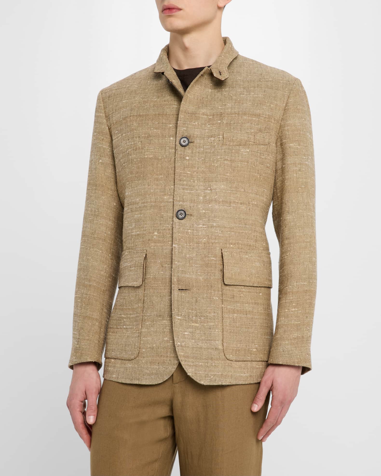 Loro Piana Men's Linen and Silk Roadster Single-Breasted Jacket