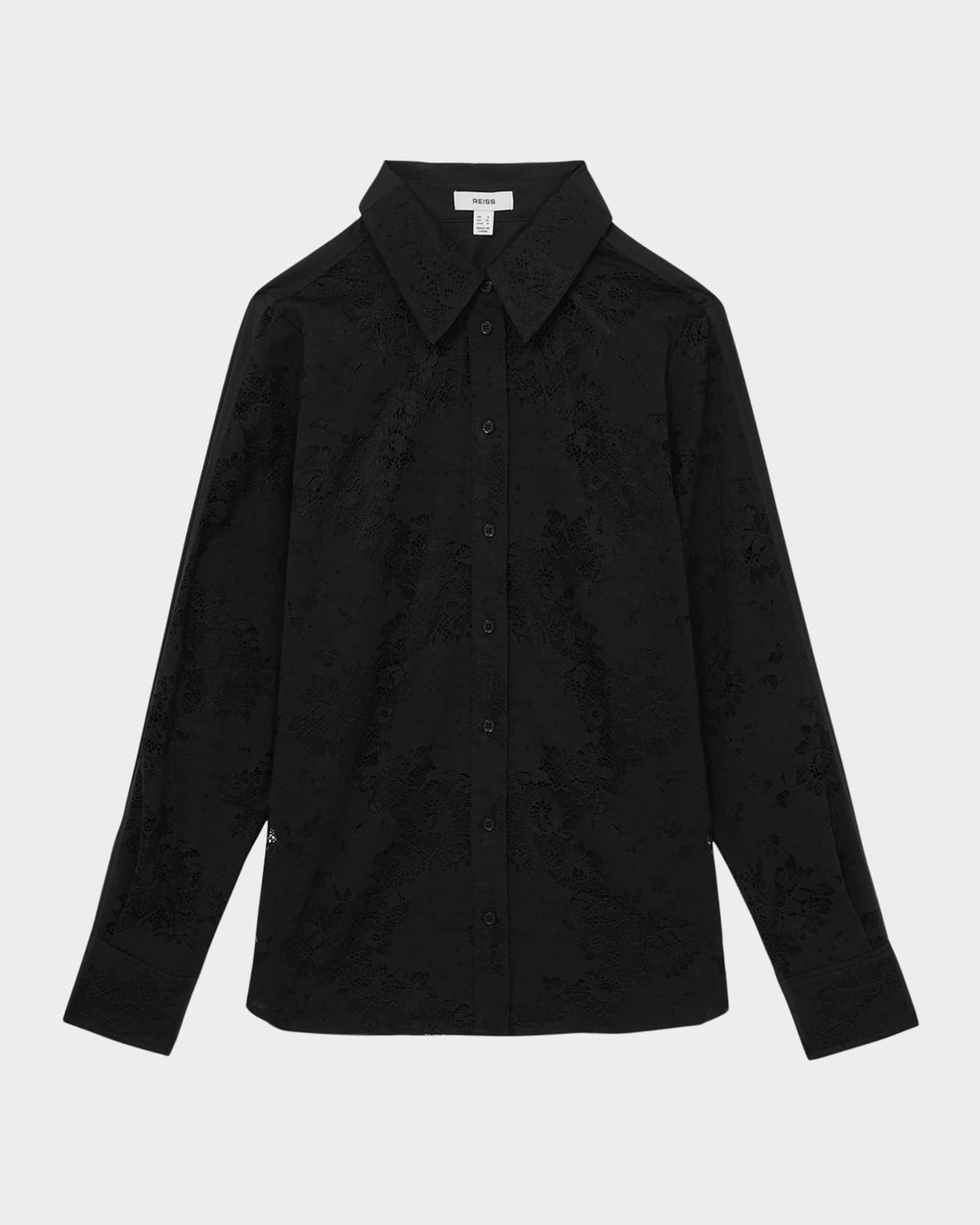 Lacey Floral Lace-Front Shirt 0