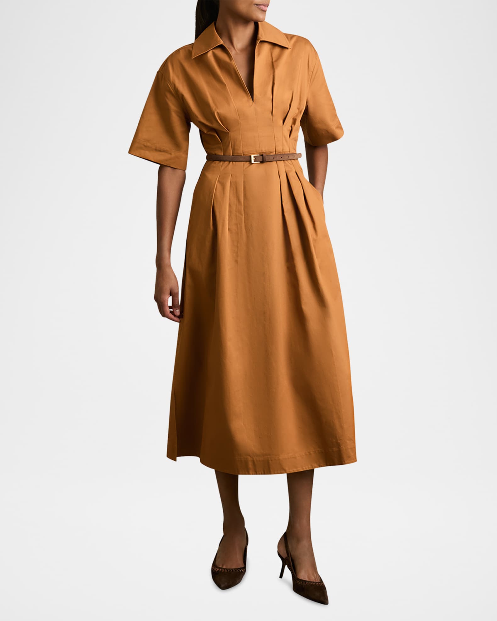 Aubrey Pleated A-Line Cotton Midi Shirtdress 1