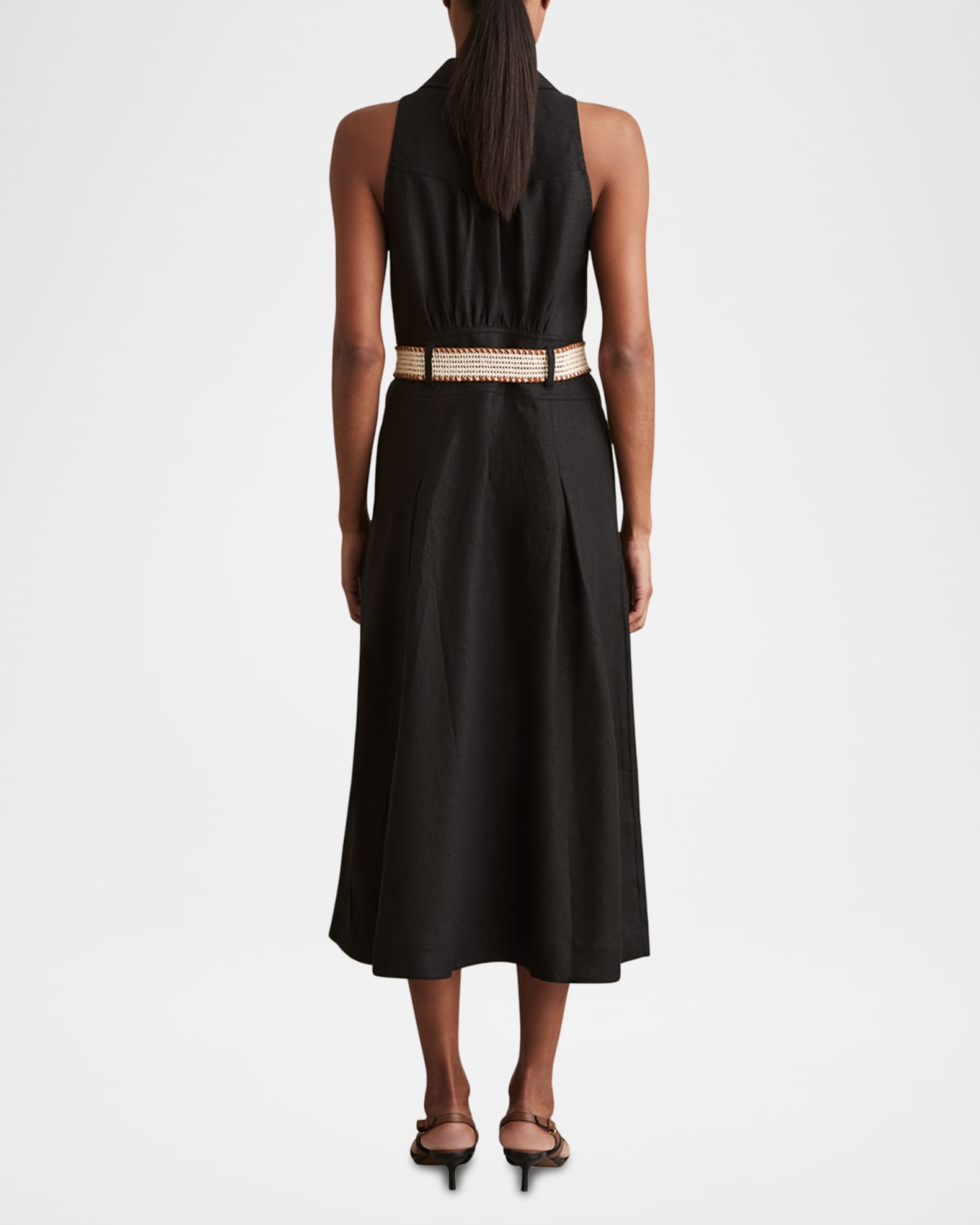 Reiss Annie Pleated Button-Down Linen Midi Dress | Neiman Marcus