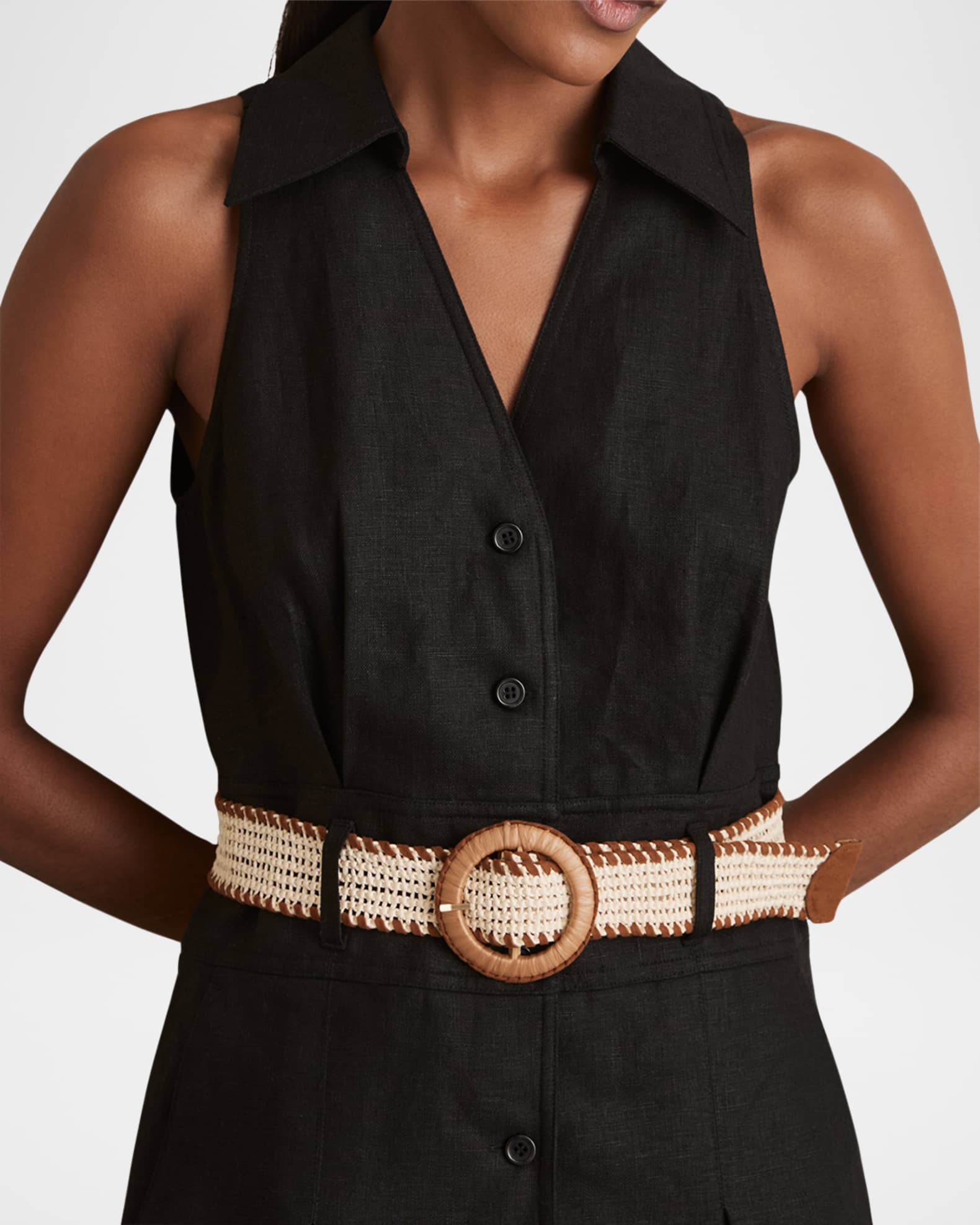 Reiss Annie Pleated Button-Down Linen Midi Dress | Neiman Marcus